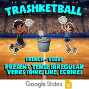Present tense irregular verbs (dire, lire, écrire) TRASHKETBALL Game - French