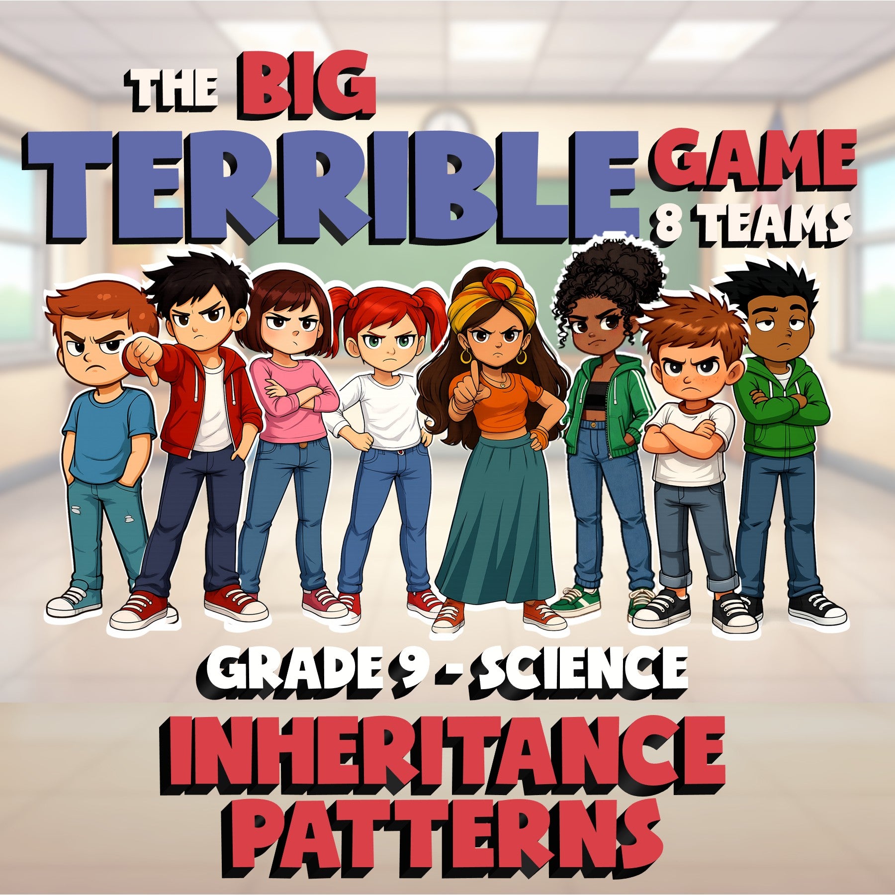 Inheritance Patterns BIG TERRIBLE GAME - No Prep Grade 9 Science Review Activity