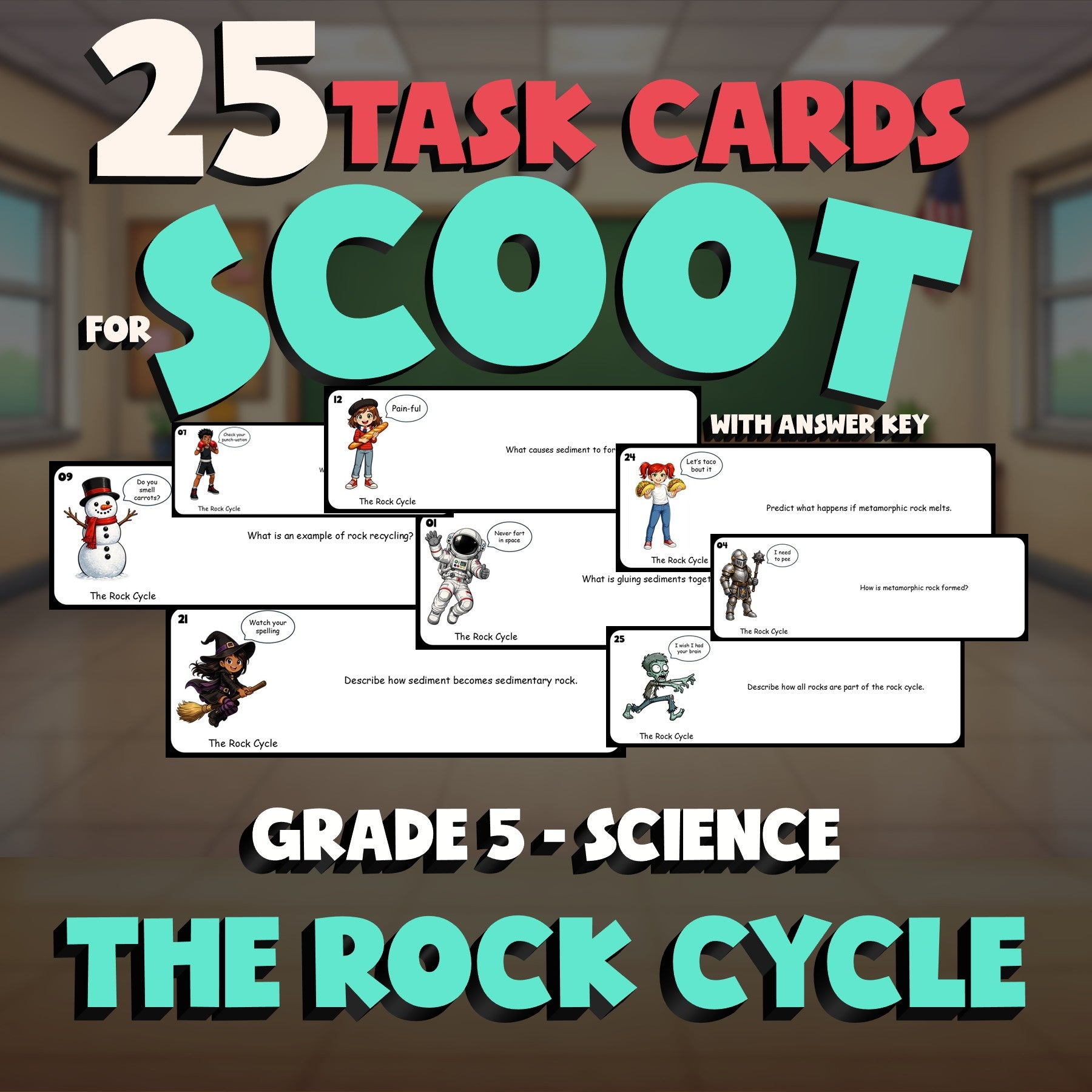 The Rock Cycle SCOOT TASK CARDS Science Game - No Prep Grade 5 Review Activity