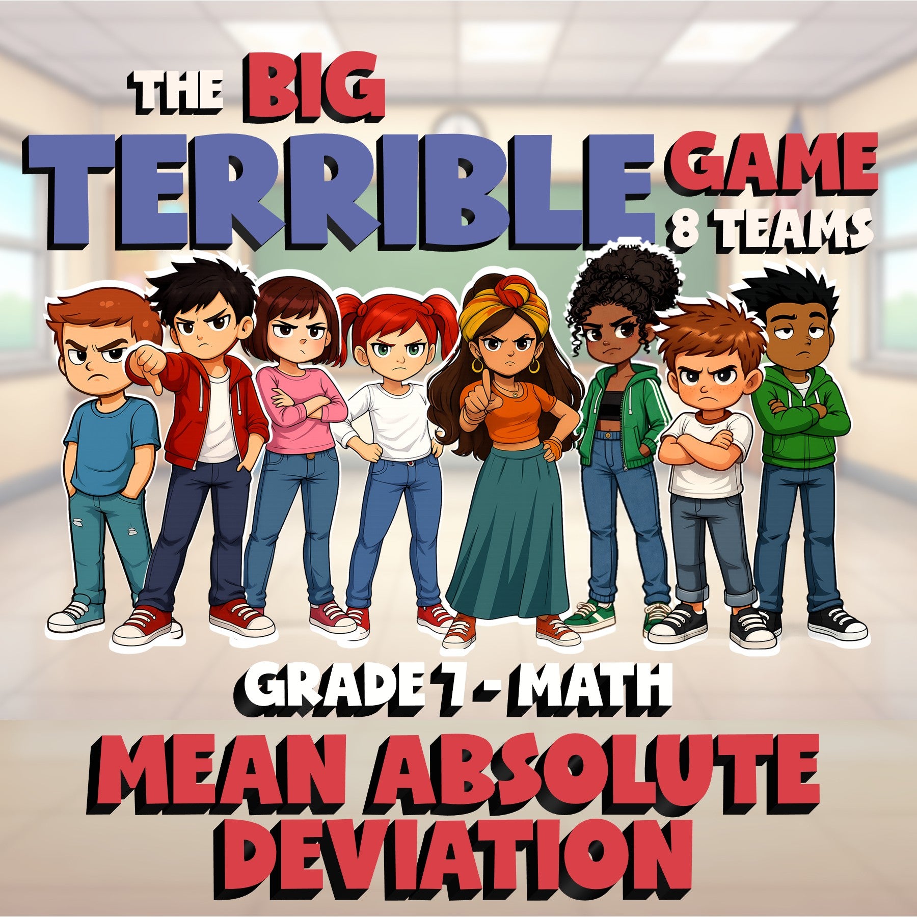 Mean Absolute Deviation BIG TERRIBLE GAME - No Prep Grade 7 Math Review Activity