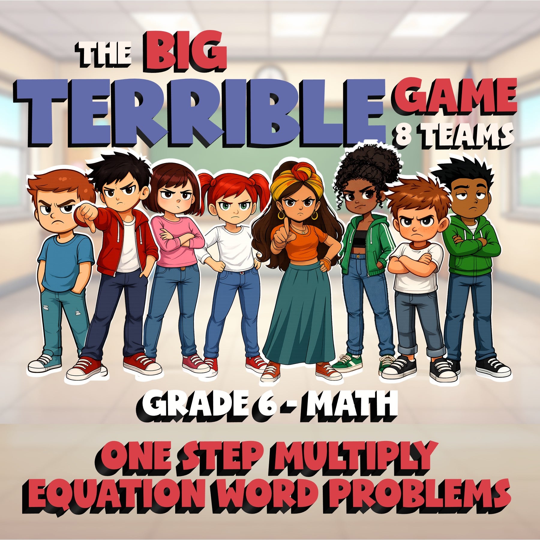 One Step Multiply Equation Word Problems BIG TERRIBLE GAME - Grade 6 Math Review