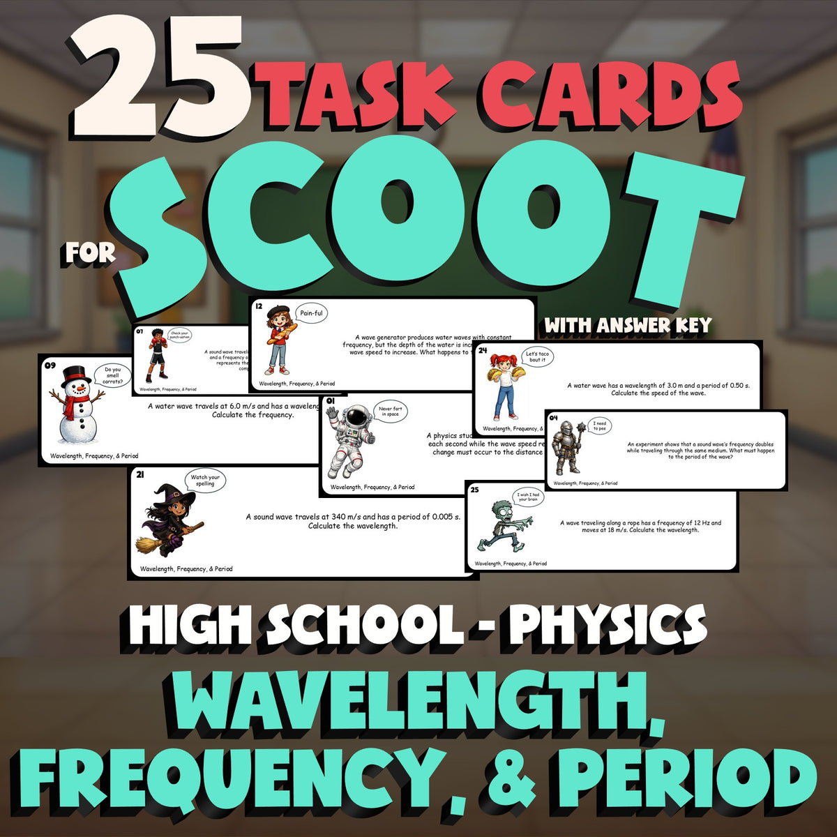 Wavelength, Frequency, & Period SCOOT TASK CARDS Science Game - No Prep Physics