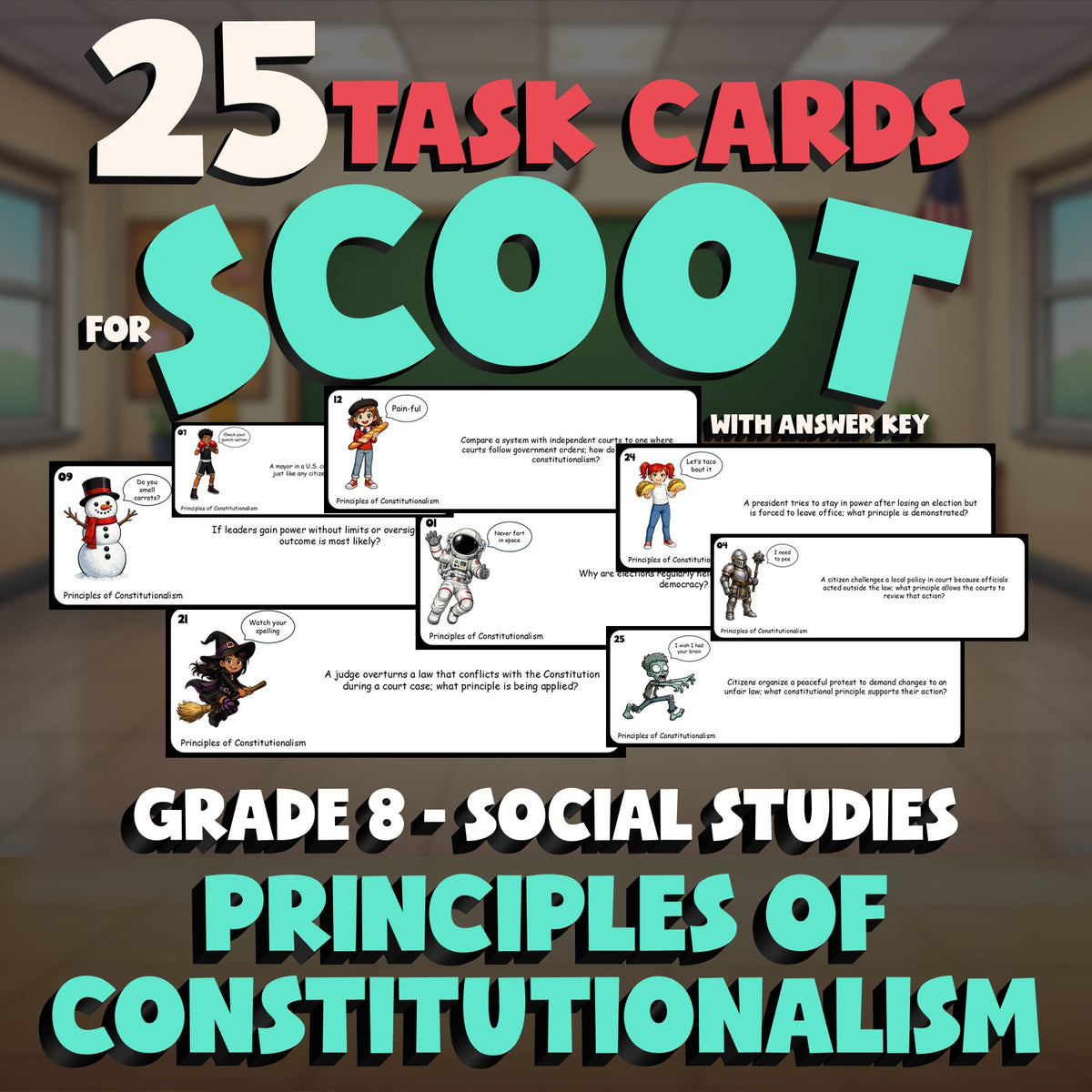 Principles of Constitutionalism SCOOT TASK CARDS Socials Game - No Prep Grade 8