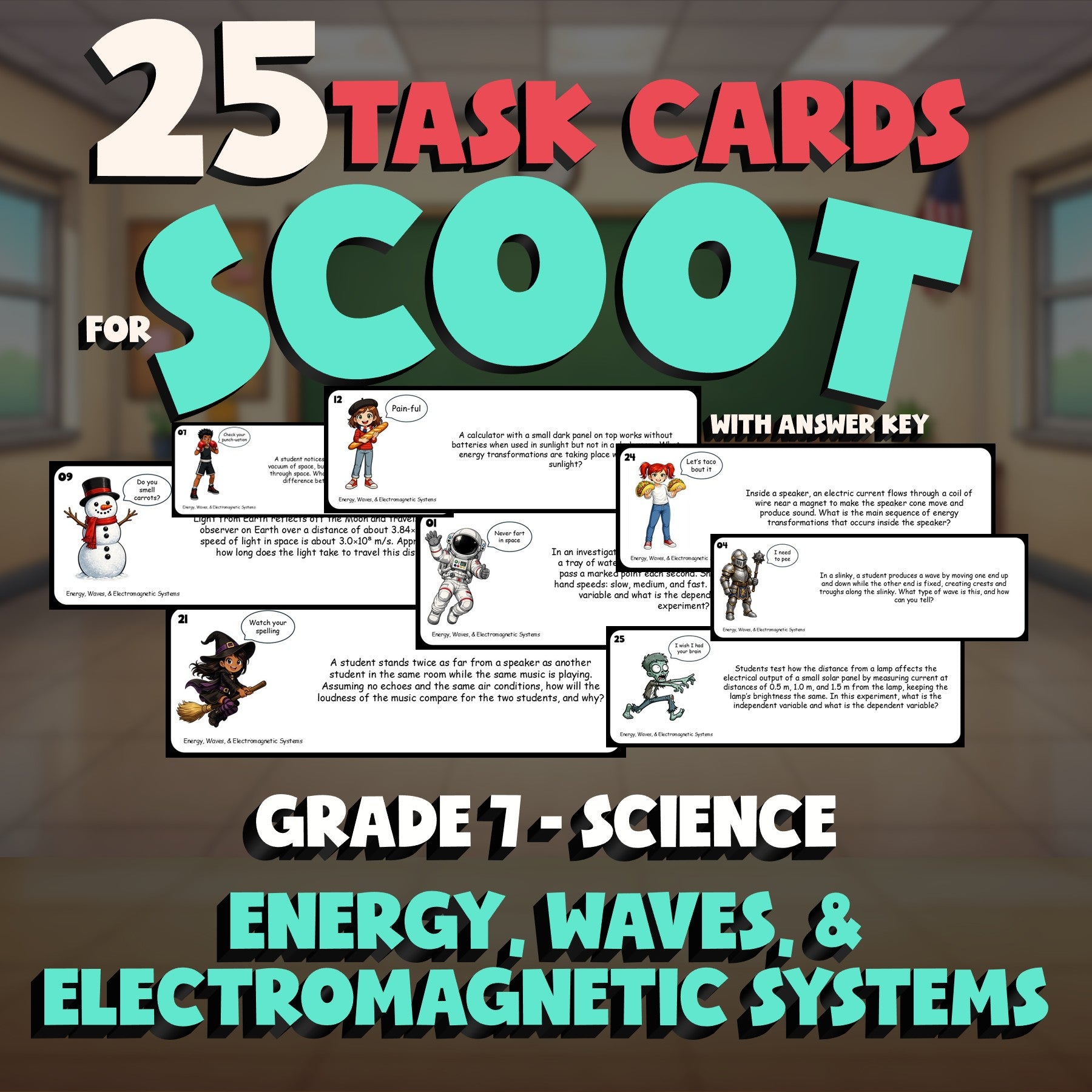 Energy, Waves, & Electromagnetic Systems SCOOT TASK CARDS Science Game - Grade 7