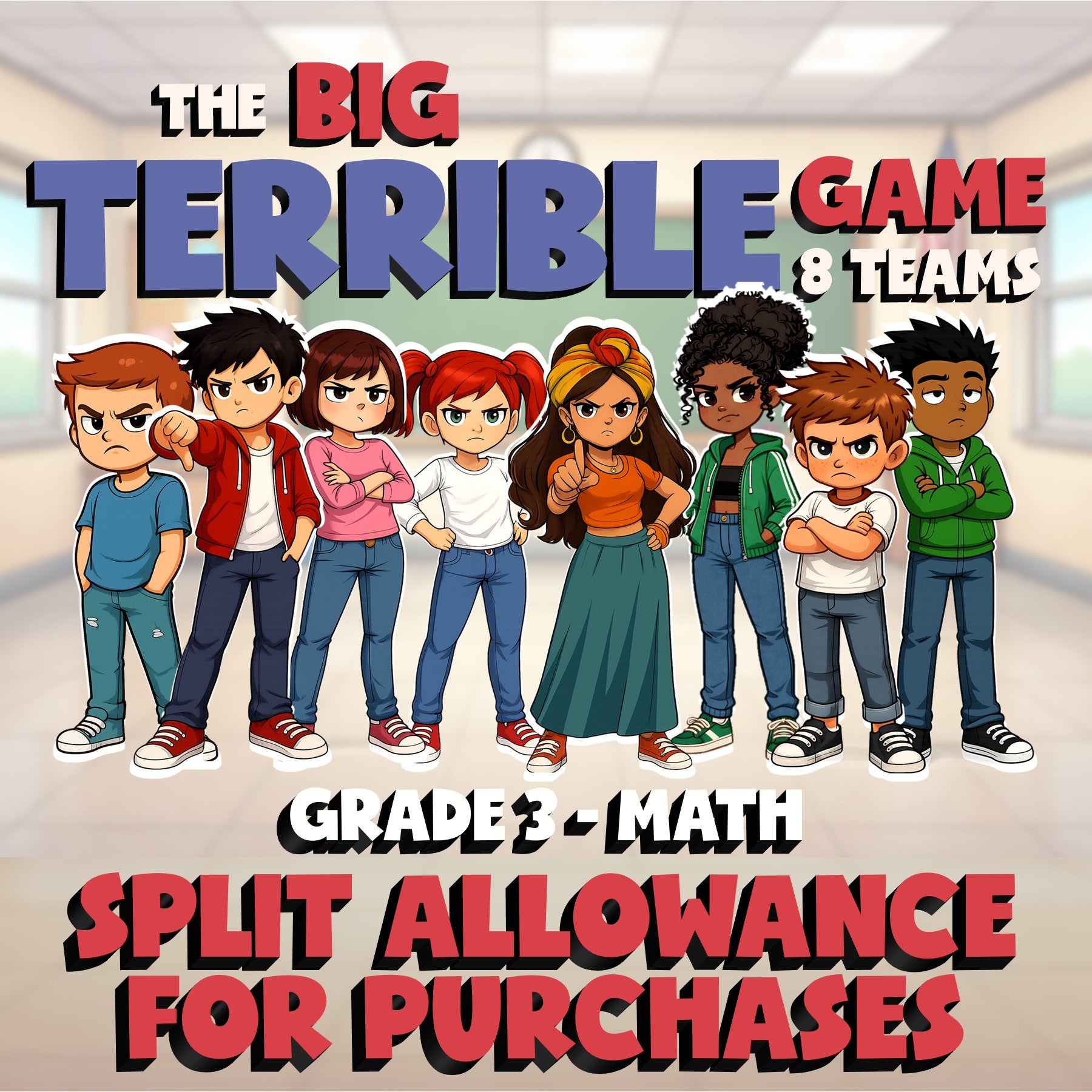 Split Allowance for Purchases BIG TERRIBLE GAME - No Prep Grade 3 Math Review