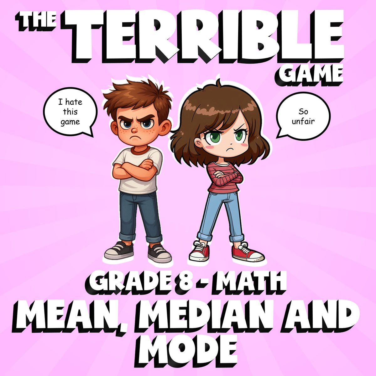 Mean, Median and Mode THE TERRIBLE GAME - No Prep Grade 8 Math Review Activity