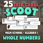 Whole Numbers SCOOT TASK CARDS Math Game - No Prep Algebra 1 Review Activity