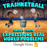 Expressions Real World Problems TRASHKETBALL Math Game - No Prep Grade 6 Review