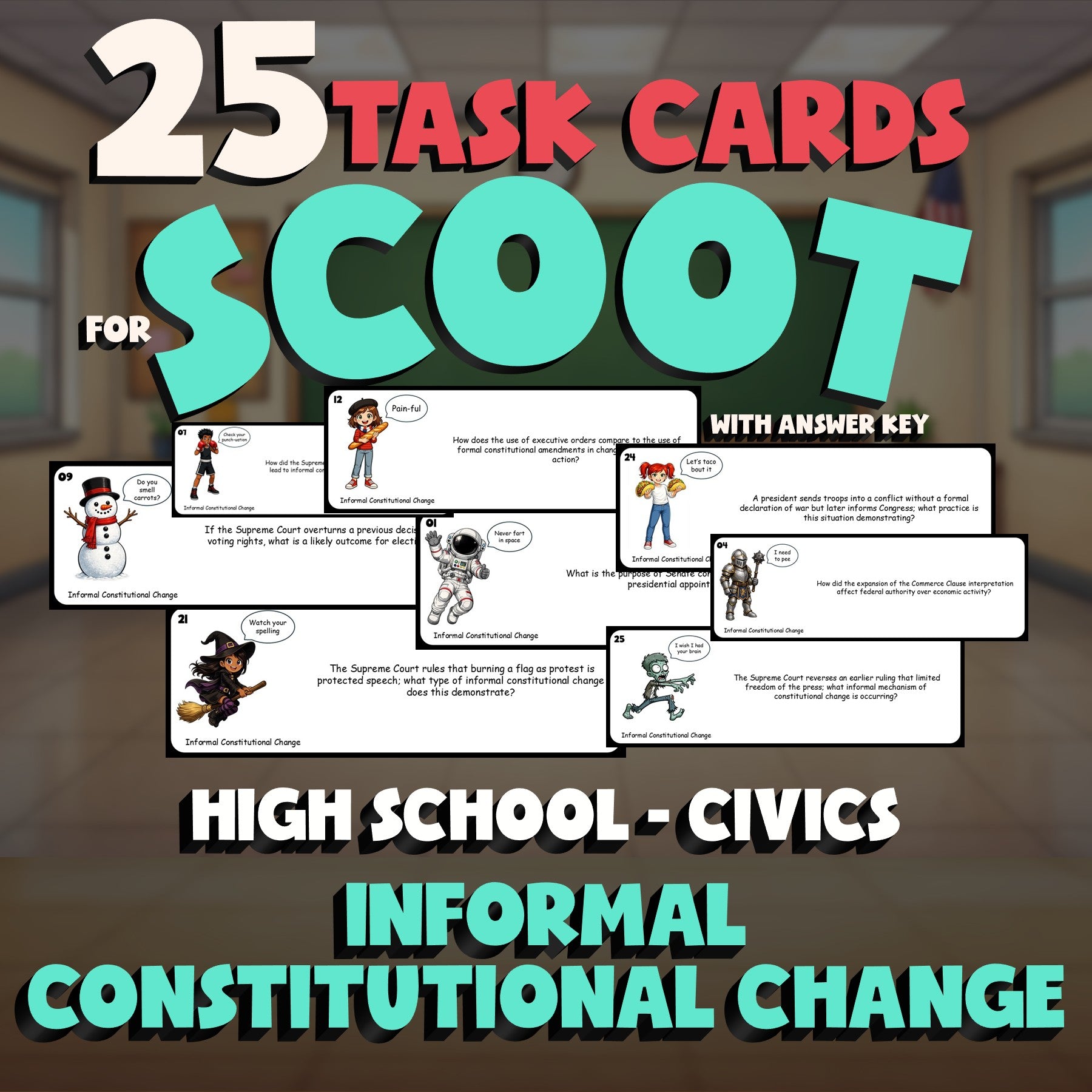 Informal Constitutional Change SCOOT TASK CARDS Civics Game - No Prep Review