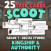 Kingship & Authority SCOOT TASK CARDS Socials Game - No Prep Grade 7 Review
