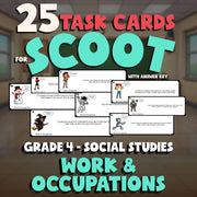 Work & Occupations SCOOT TASK CARDS Socials Game - No Prep Grade 4 Review