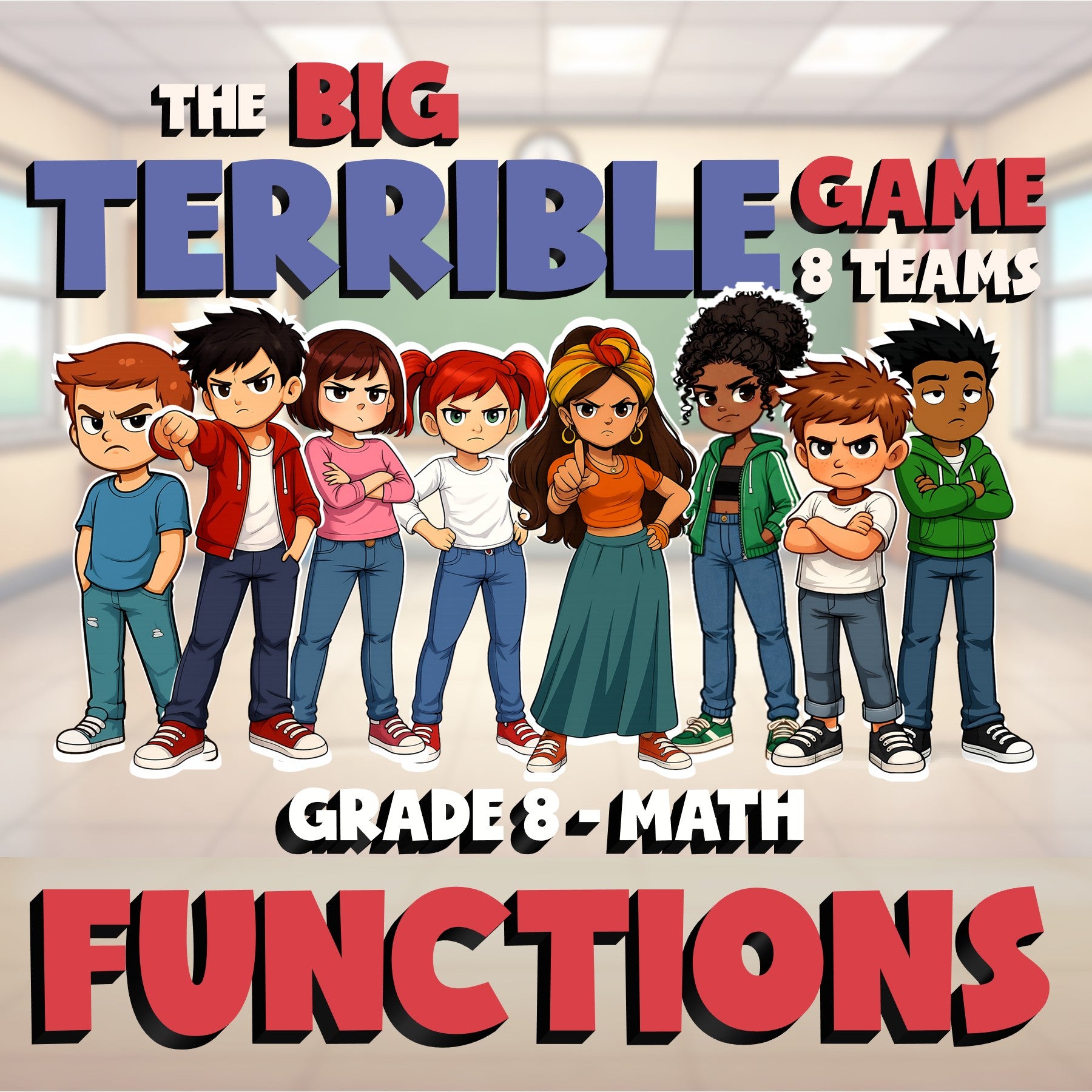 Functions BIG TERRIBLE GAME - No Prep Grade 8 Math Review Activity
