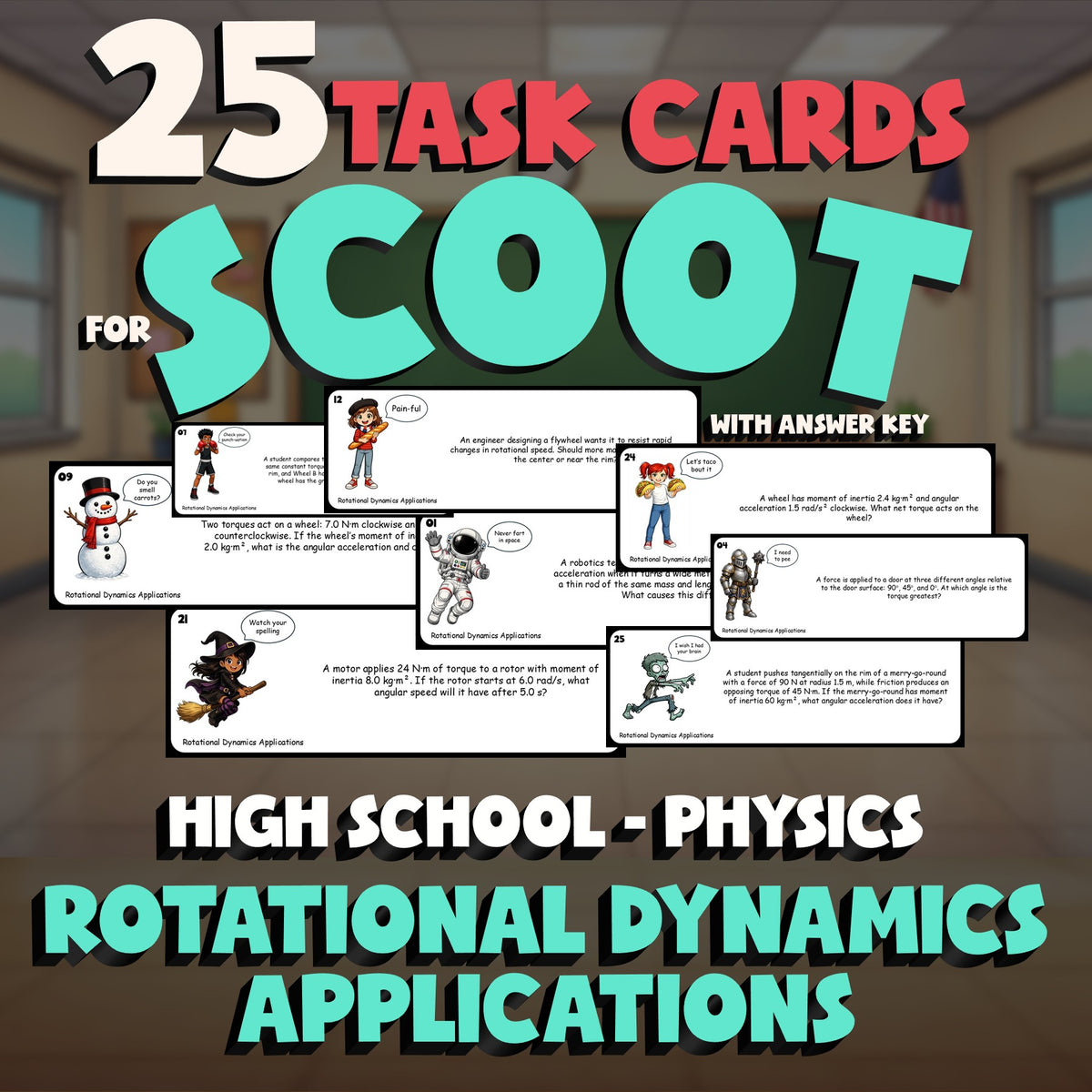 Rotational Dynamics Applications SCOOT TASK CARDS Science Game - No Prep Physics