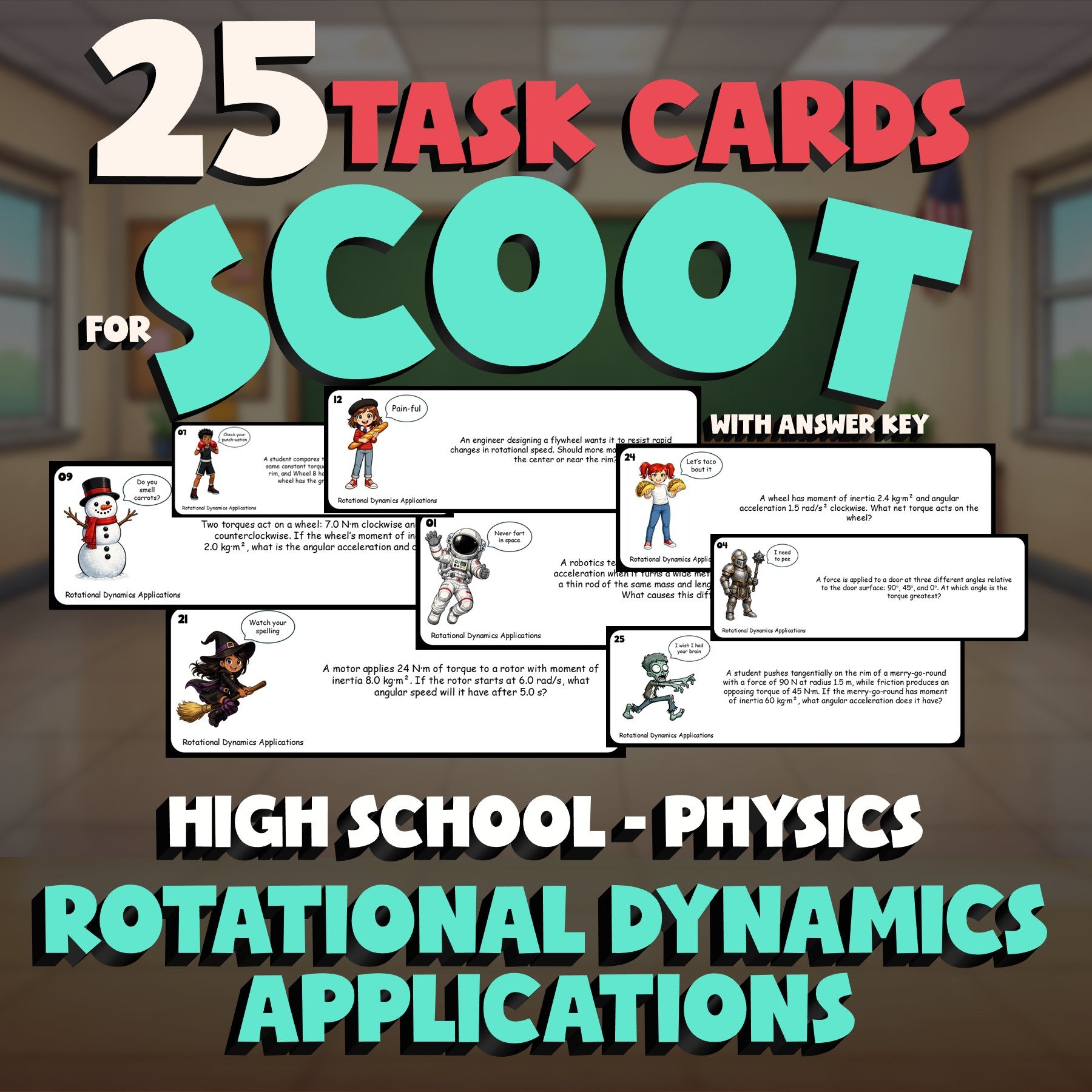 Rotational Dynamics Applications SCOOT TASK CARDS Science Game - No Prep Physics