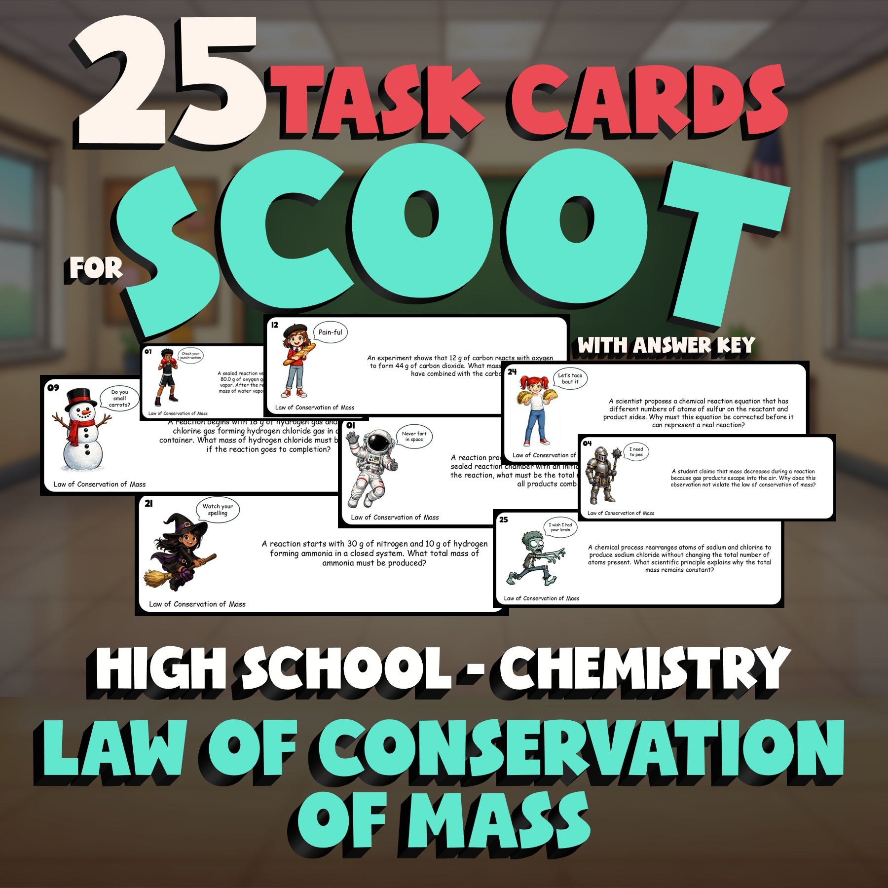 Law of Conservation of Mass SCOOT TASK CARDS Science Game - No Prep Chemistry