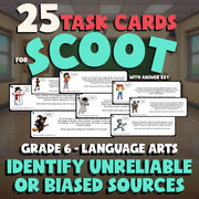 Identify Unreliable or Biased Sources SCOOT TASK CARDS ELA Game - Grade 6
