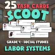 Labor Systems SCOOT TASK CARDS Socials Game - No Prep Grade 4 Review Activity