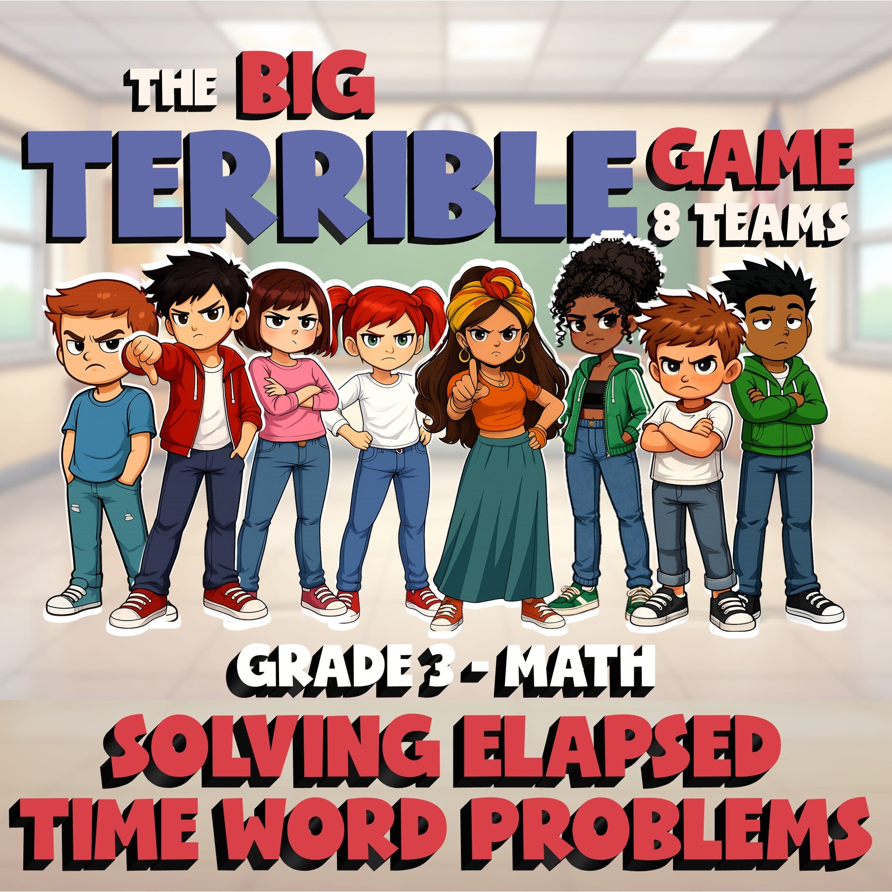 Solving Elapsed Time Word Problems BIG TERRIBLE GAME - Grade 3 Math Review