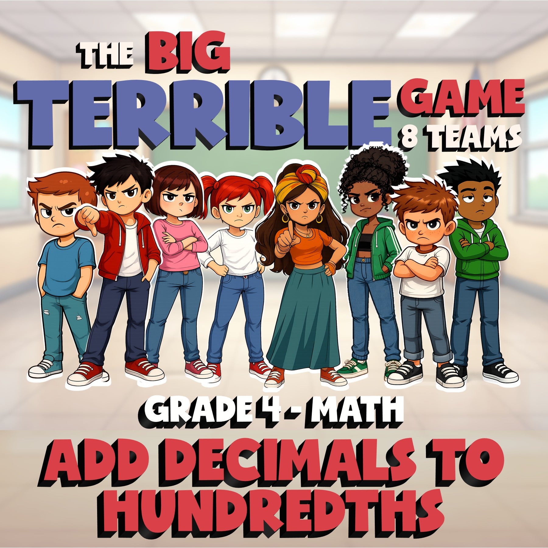 Add Decimals to Hundredths BIG TERRIBLE GAME - No Prep Grade 4 Math Review