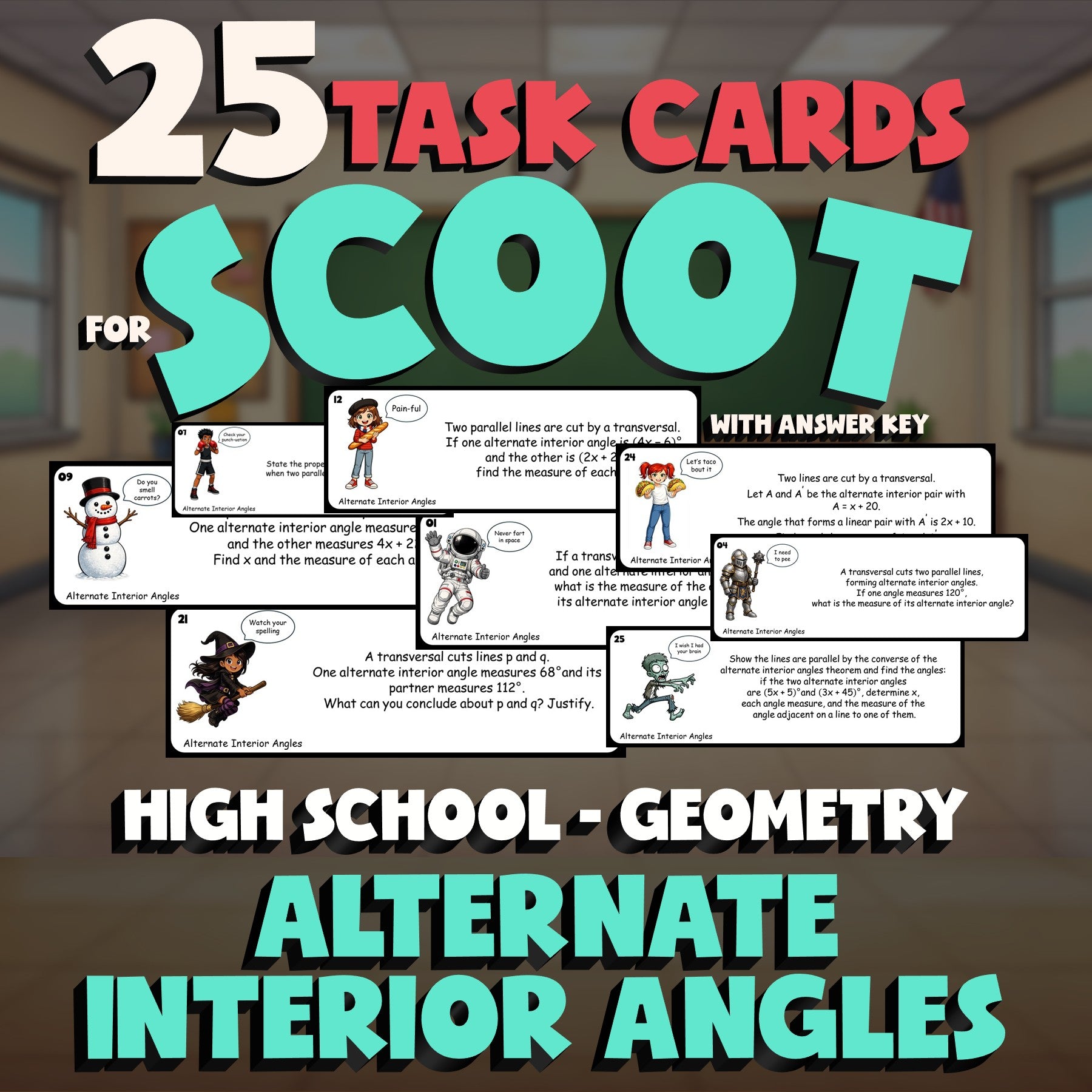 Alternate Interior Angles SCOOT TASK CARDS Math Game - No Prep Geometry Review