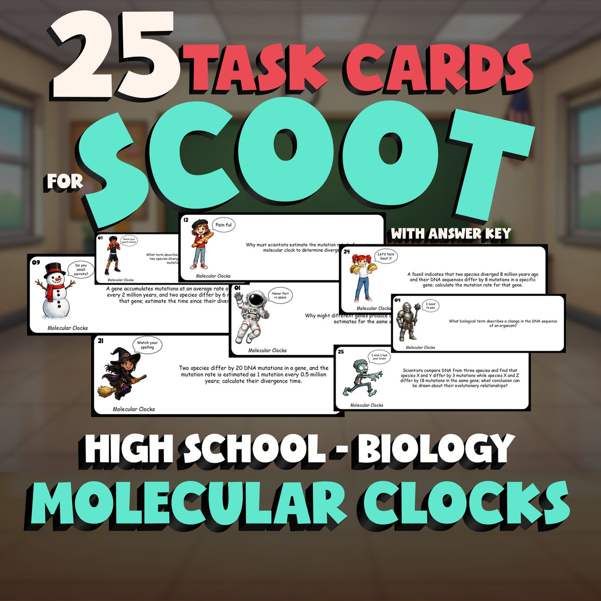 Molecular Clocks SCOOT TASK CARDS Science Game - No Prep Biology Review Activity