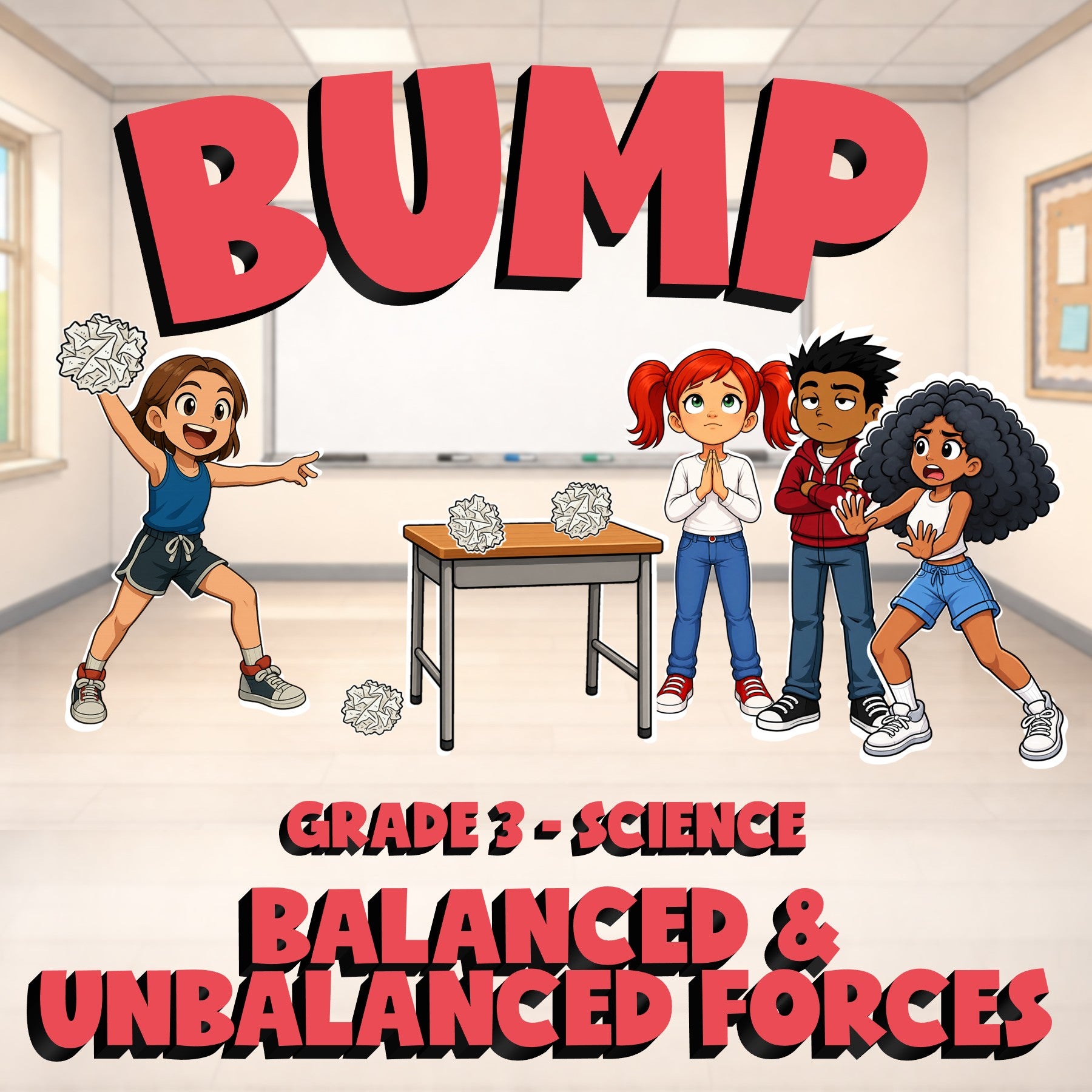 Balanced & Unbalanced Forces BUMP Science Game - No Prep Grade 3 Review Activity