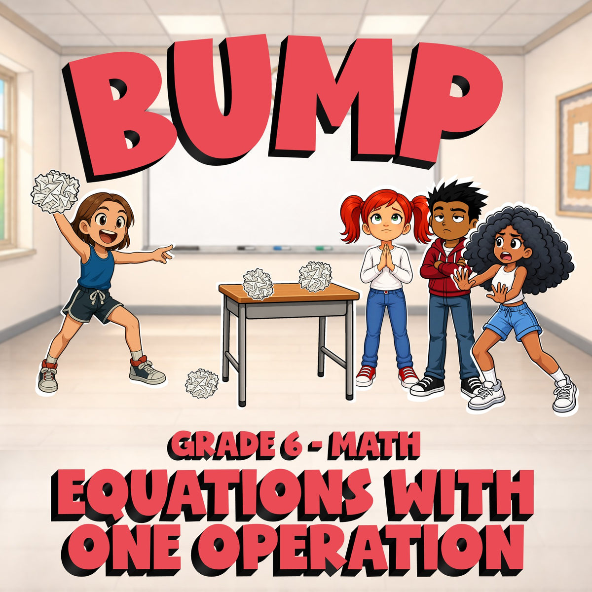 Equations with One Operation BUMP Math Game - No Prep Grade 6 Review Activity
