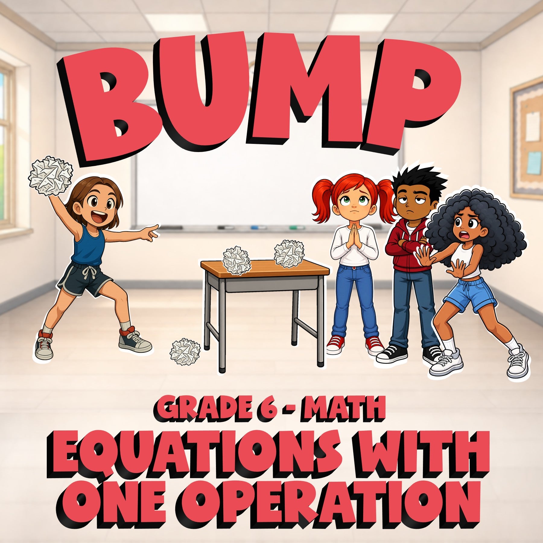 Equations with One Operation BUMP Math Game - No Prep Grade 6 Review Activity