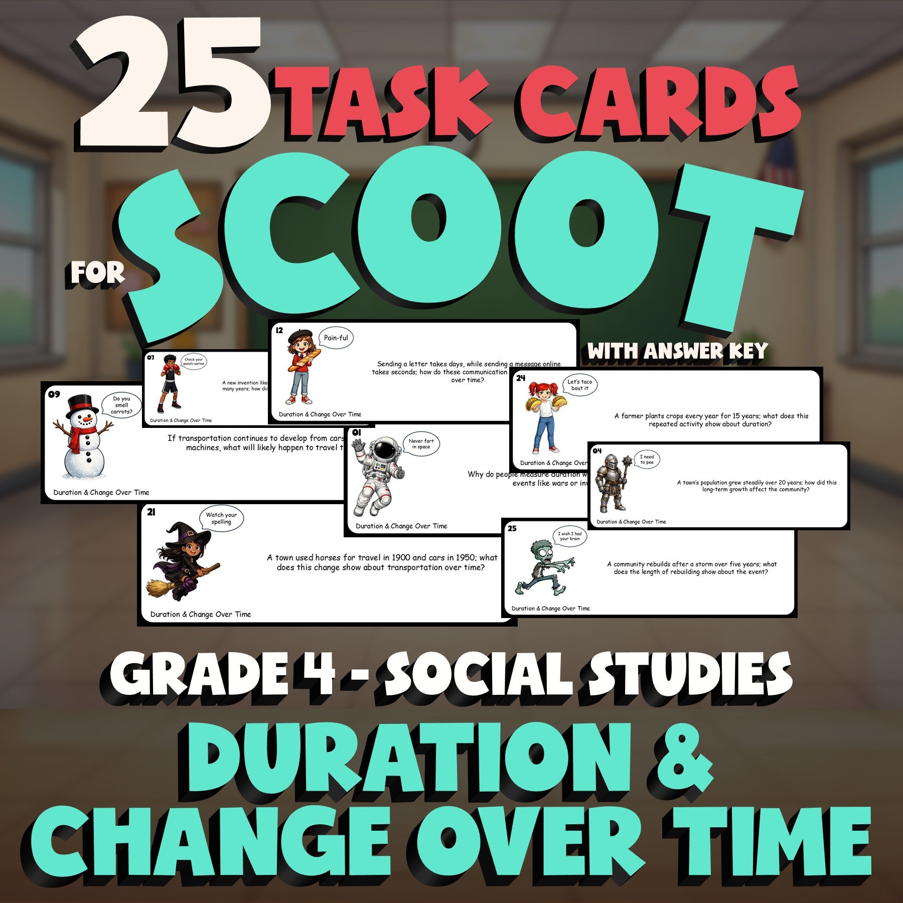 Duration & Change Over Time SCOOT TASK CARDS Socials Game - No Prep Grade 4