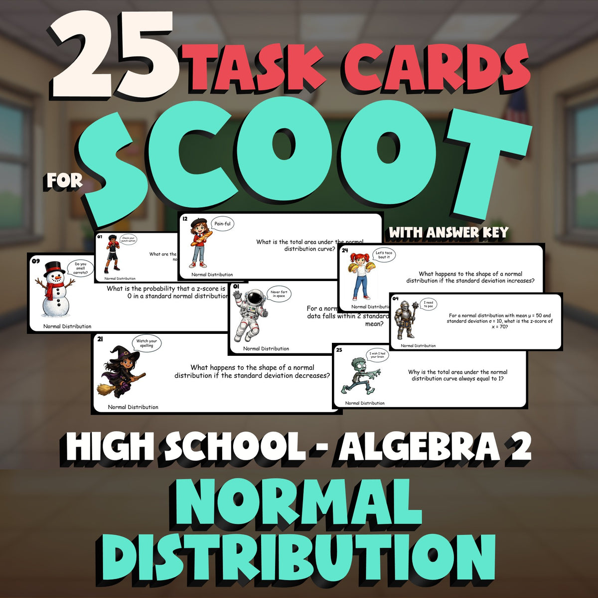 Normal Distribution SCOOT TASK CARDS Math Game - No Prep Algebra 2 Review