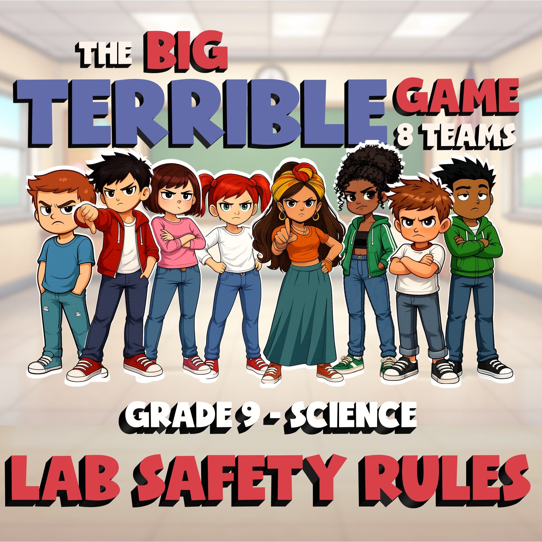Lab Safety Rules BIG TERRIBLE GAME - No Prep Grade 9 Science Review Activity