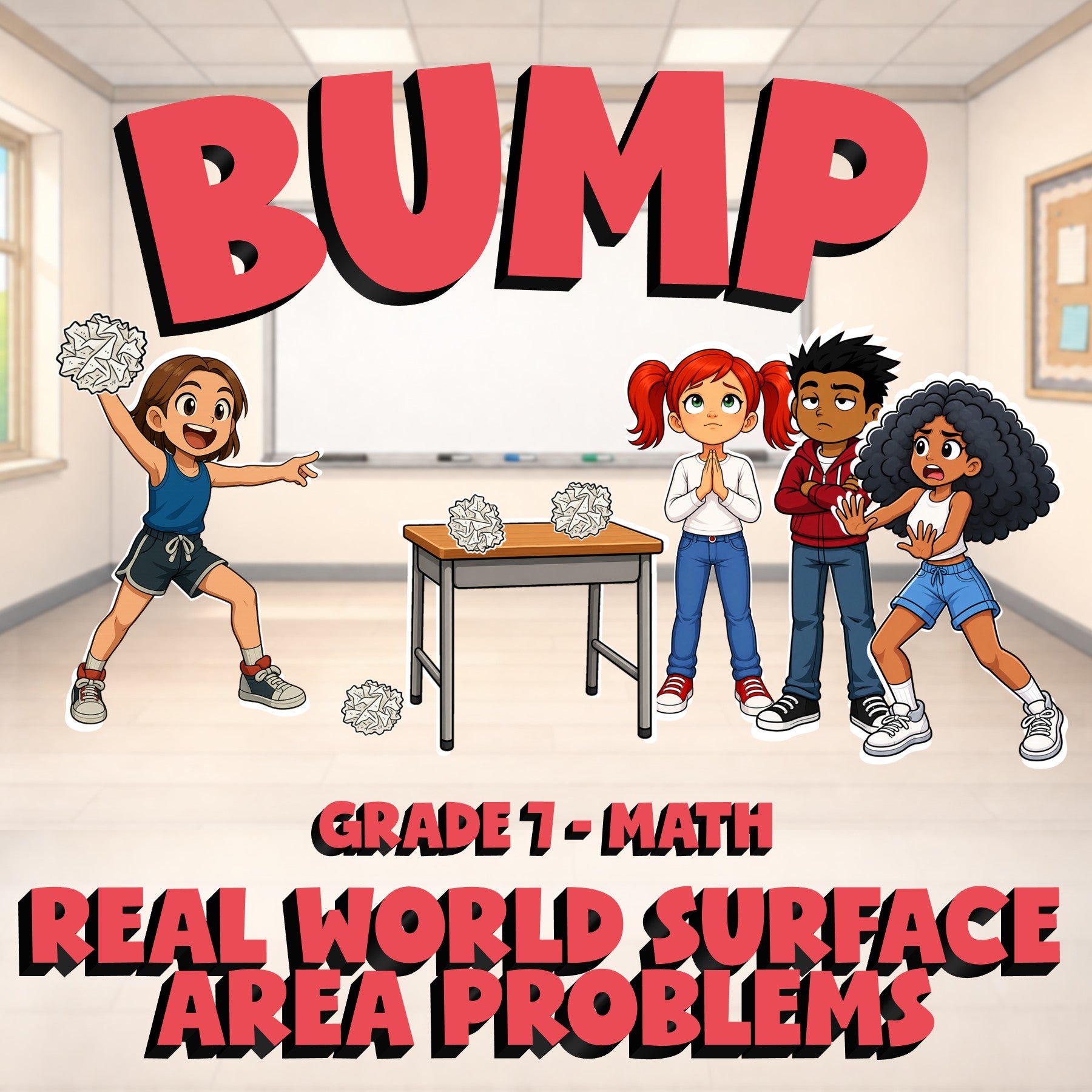 Real World Surface Area Problems BUMP Math Game - No Prep Grade 7 Review