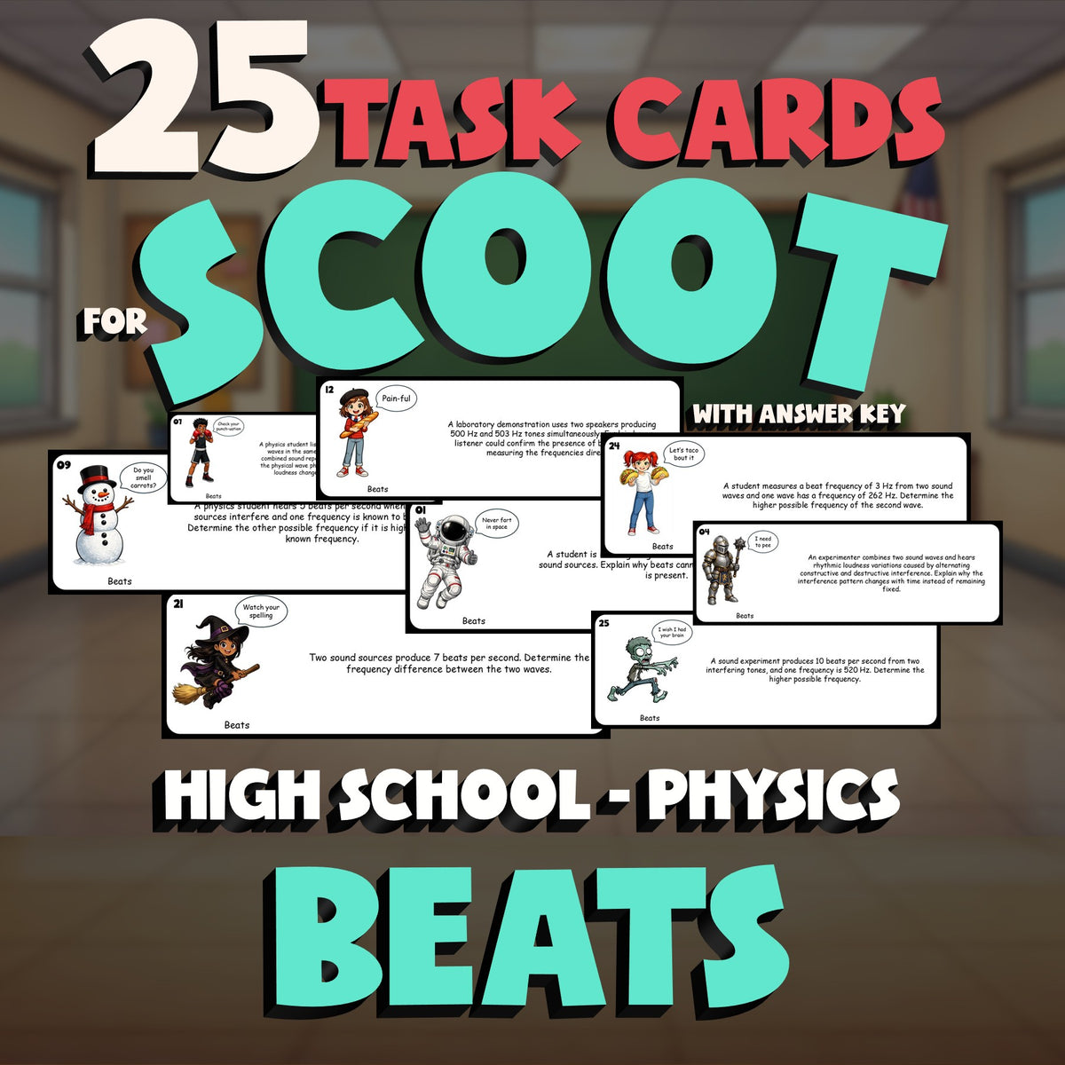 Beats SCOOT TASK CARDS Science Game - No Prep Physics Review Activity