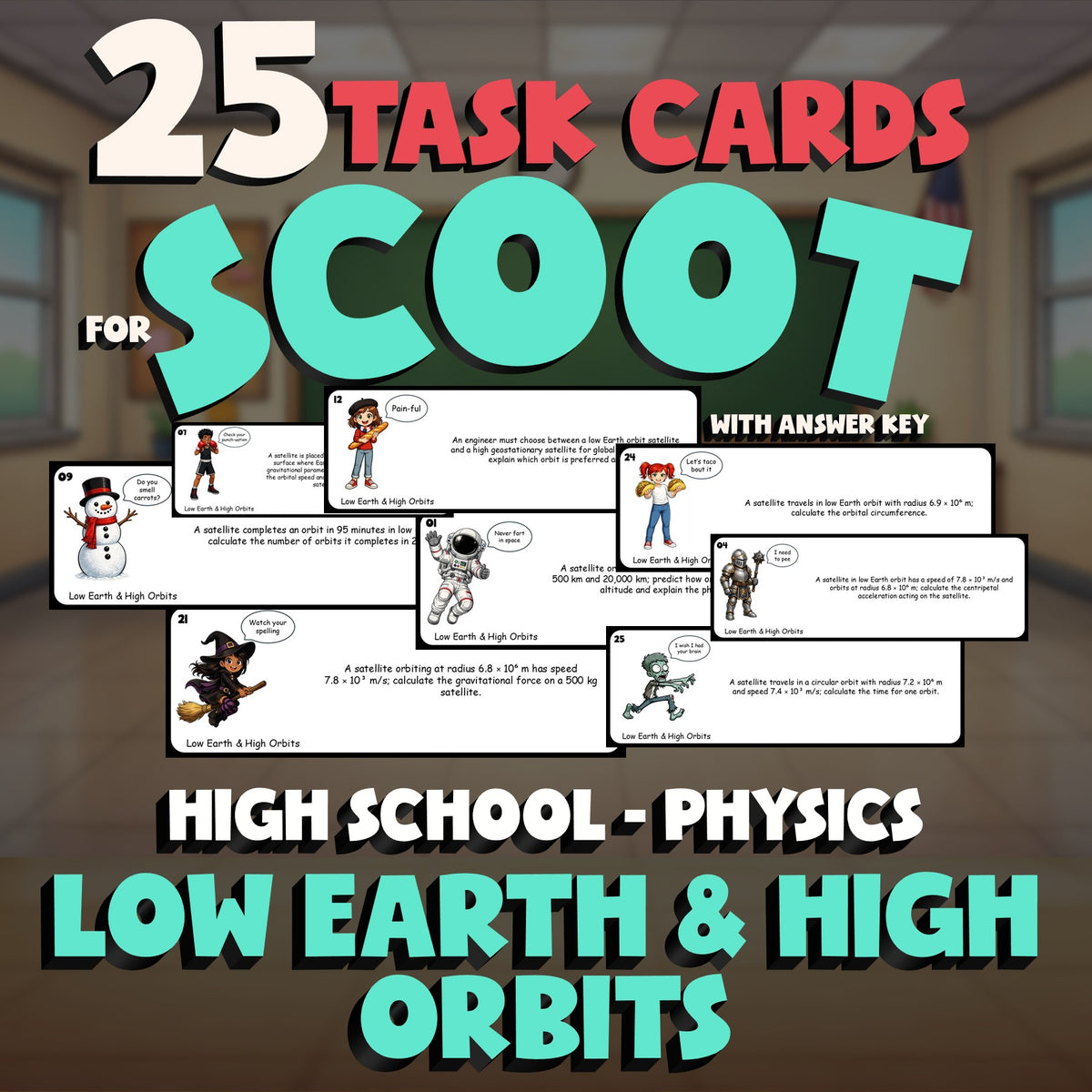 Low Earth & High Orbits SCOOT TASK CARDS Science Game - No Prep Physics Review