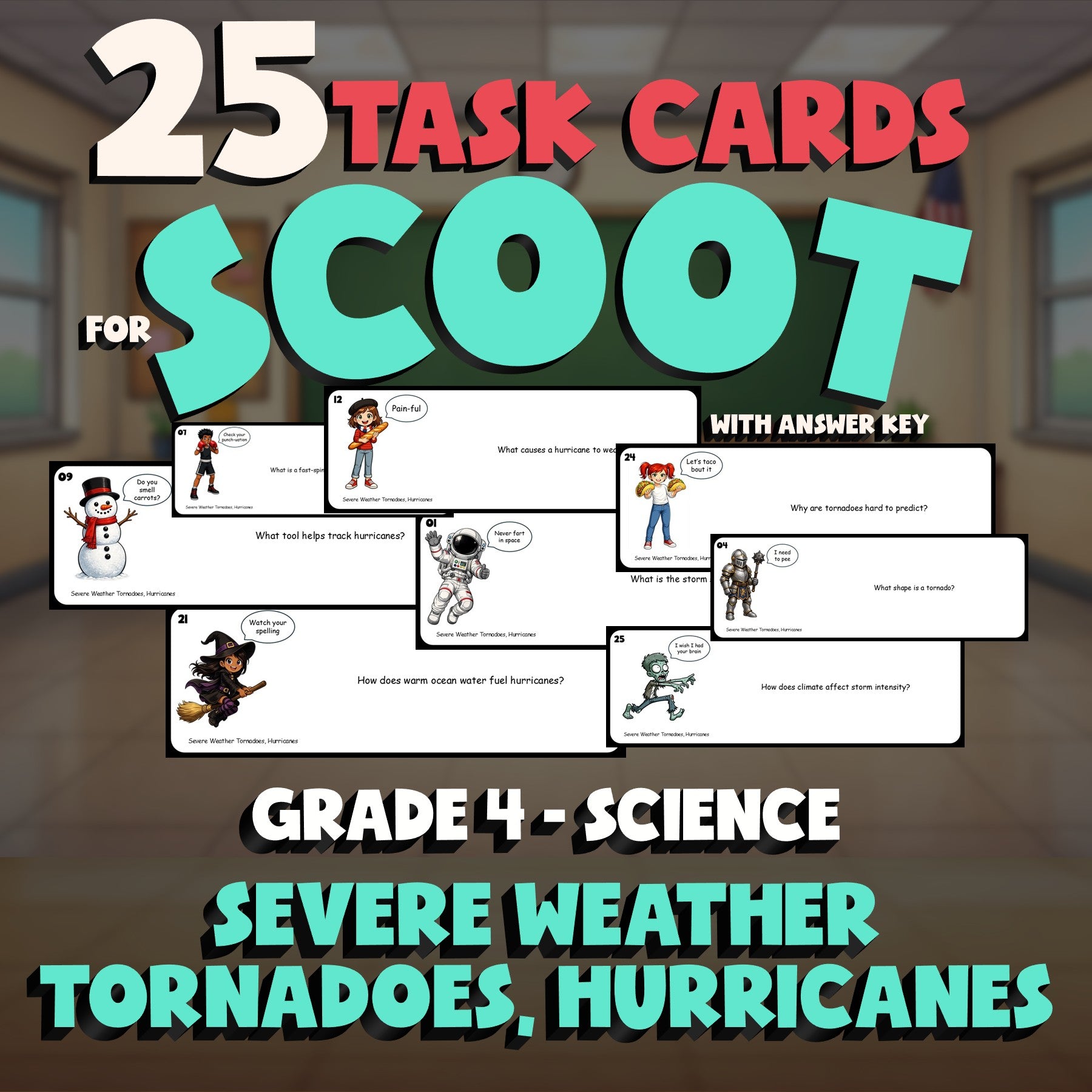 Severe Weather Tornadoes, Hurricanes SCOOT TASK CARDS Science Game - Grade 4