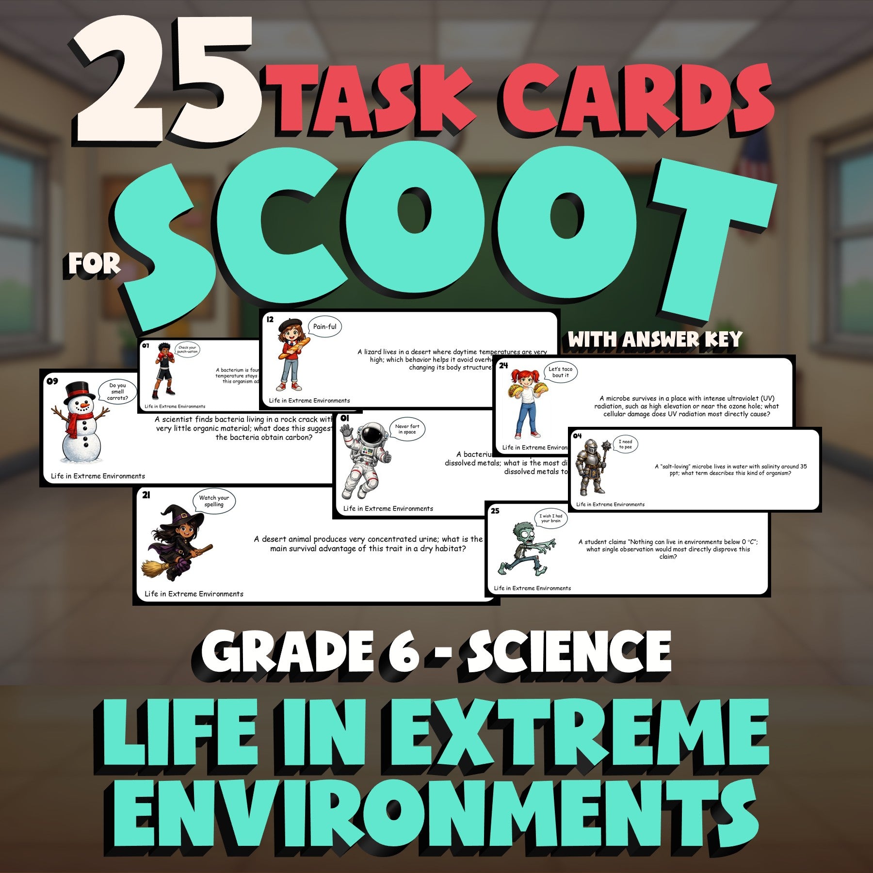 Life in Extreme Environments SCOOT TASK CARDS Science Game - No Prep Grade 6