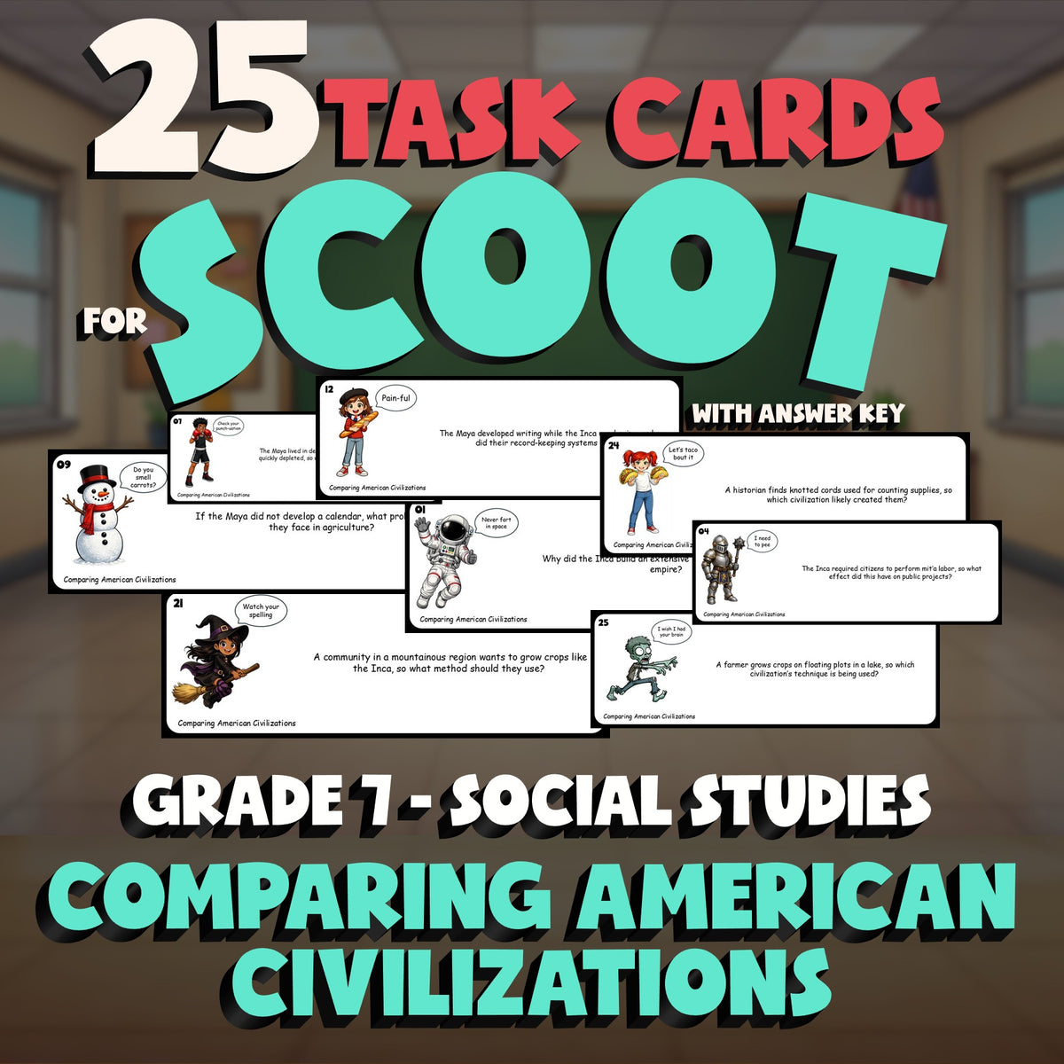 Comparing American Civilizations SCOOT TASK CARDS Socials Game - No Prep Grade 7