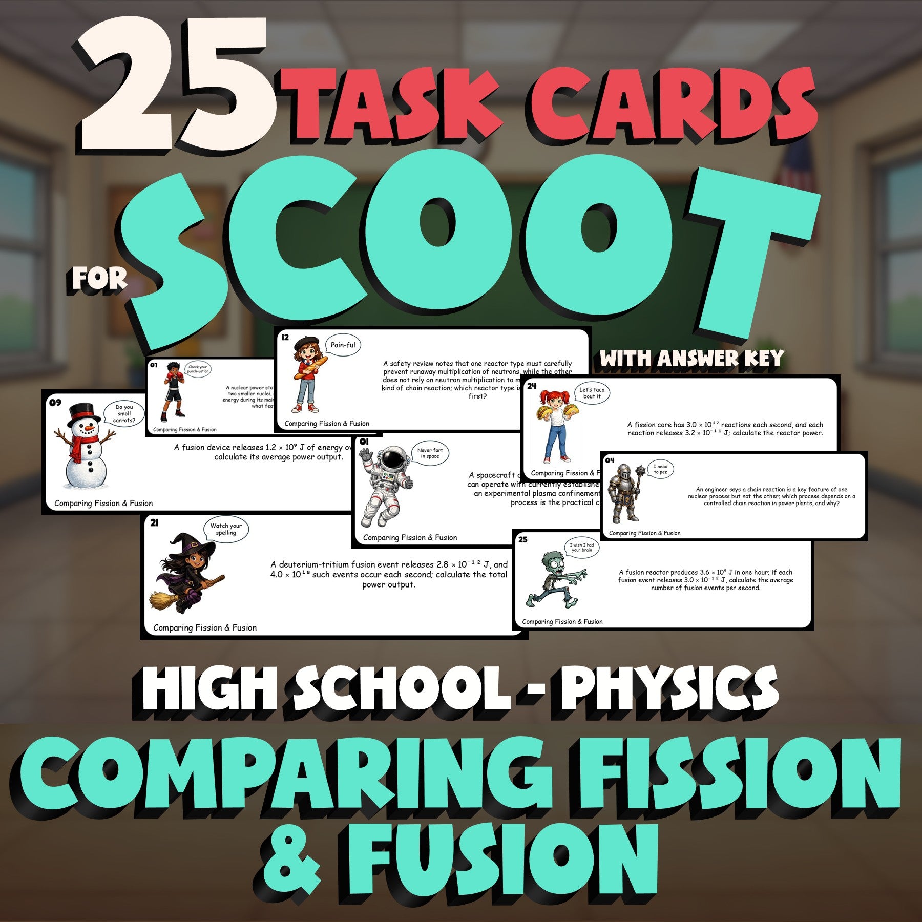 Comparing Fission & Fusion SCOOT TASK CARDS Science Game - No Prep Physics