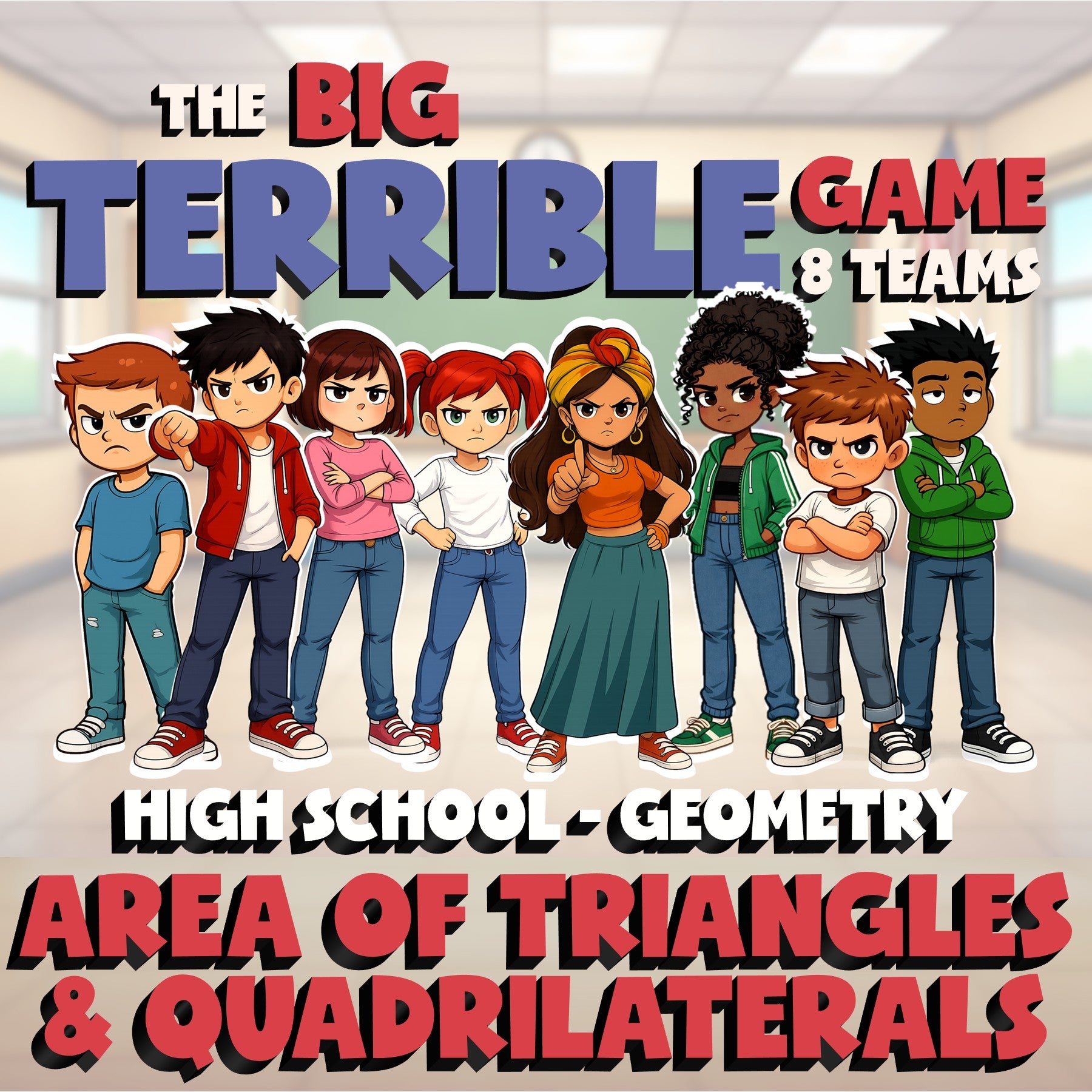 Area of Triangles & Quadrilaterals BIG TERRIBLE GAME - Geometry Math Review