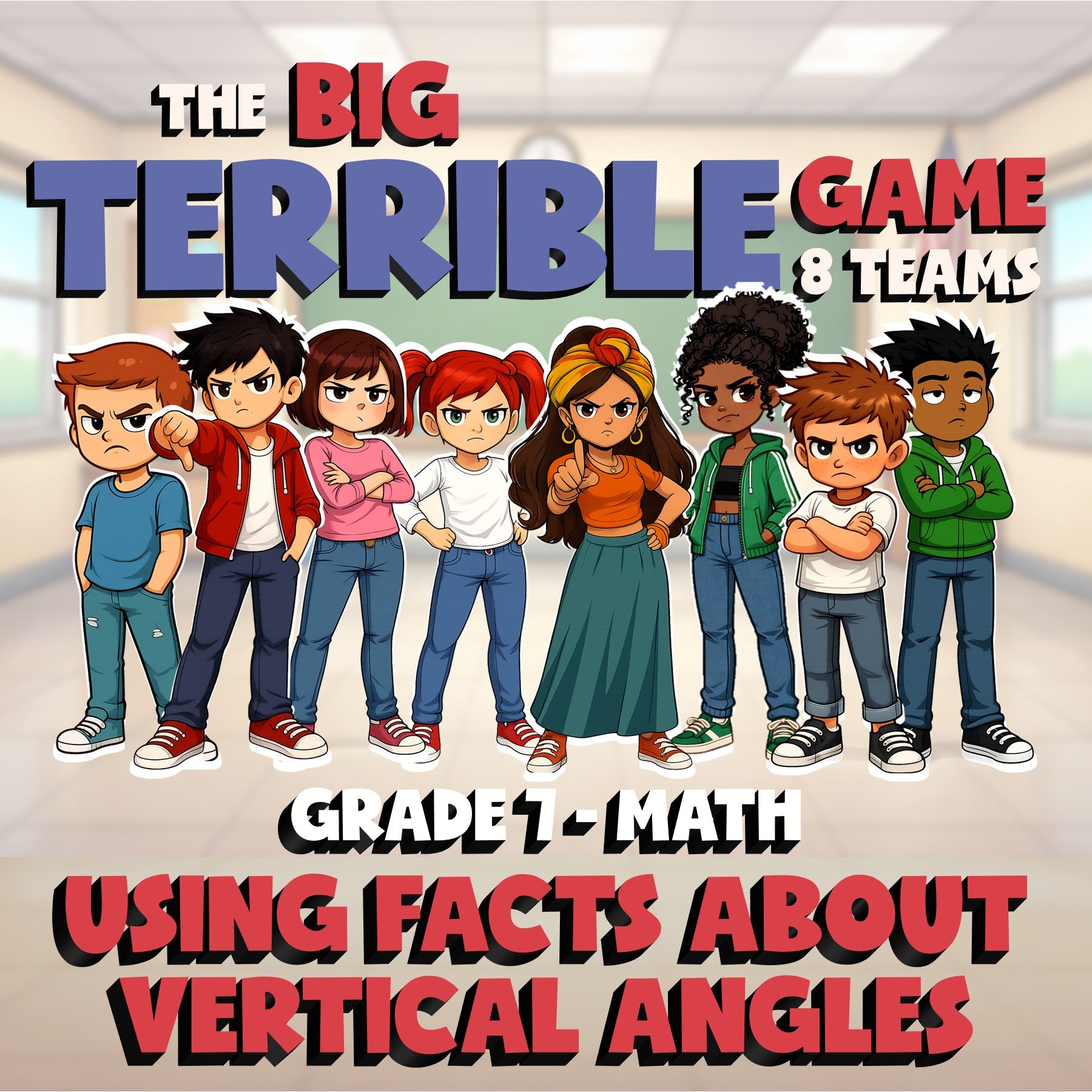 Using Facts About Vertical Angles BIG TERRIBLE GAME - Grade 7 Math Review