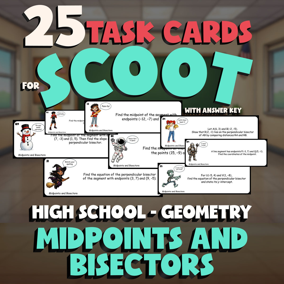 Midpoints and Bisectors SCOOT TASK CARDS Math Game - No Prep Geometry Review