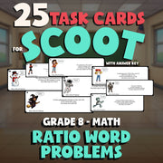 Ratio Word Problems SCOOT TASK CARDS Math Game - No Prep Grade 8 Review Activity