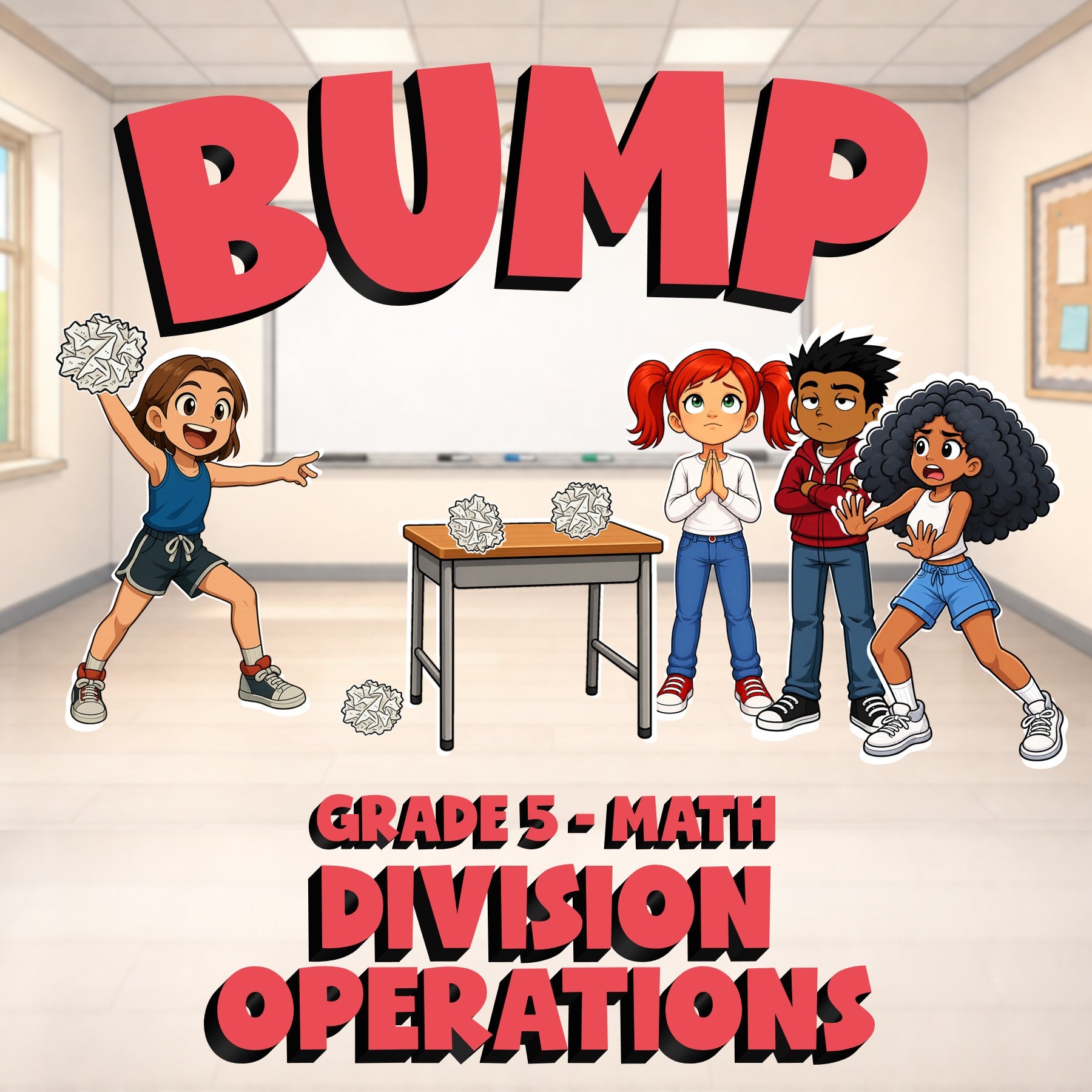 Division Operations BUMP Math Game - No Prep Grade 5 Review Activity