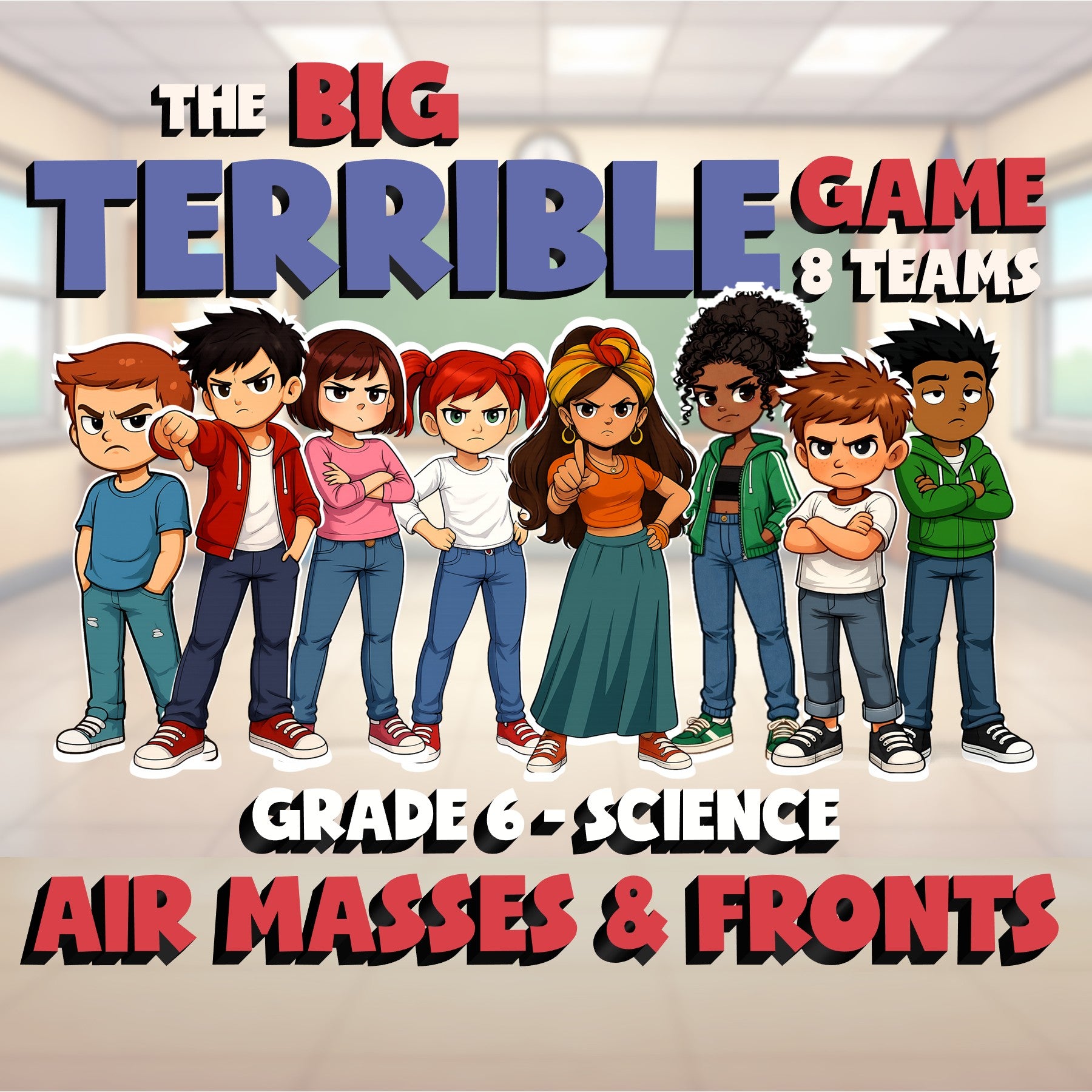 Air Masses & Fronts BIG TERRIBLE GAME - No Prep Grade 6 Science Review Activity