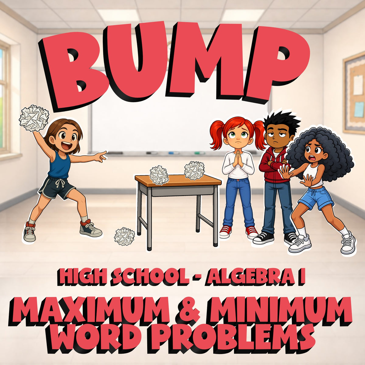 Maximum & Minimum Word Problems BUMP Math Game - No Prep Algebra 1 Review
