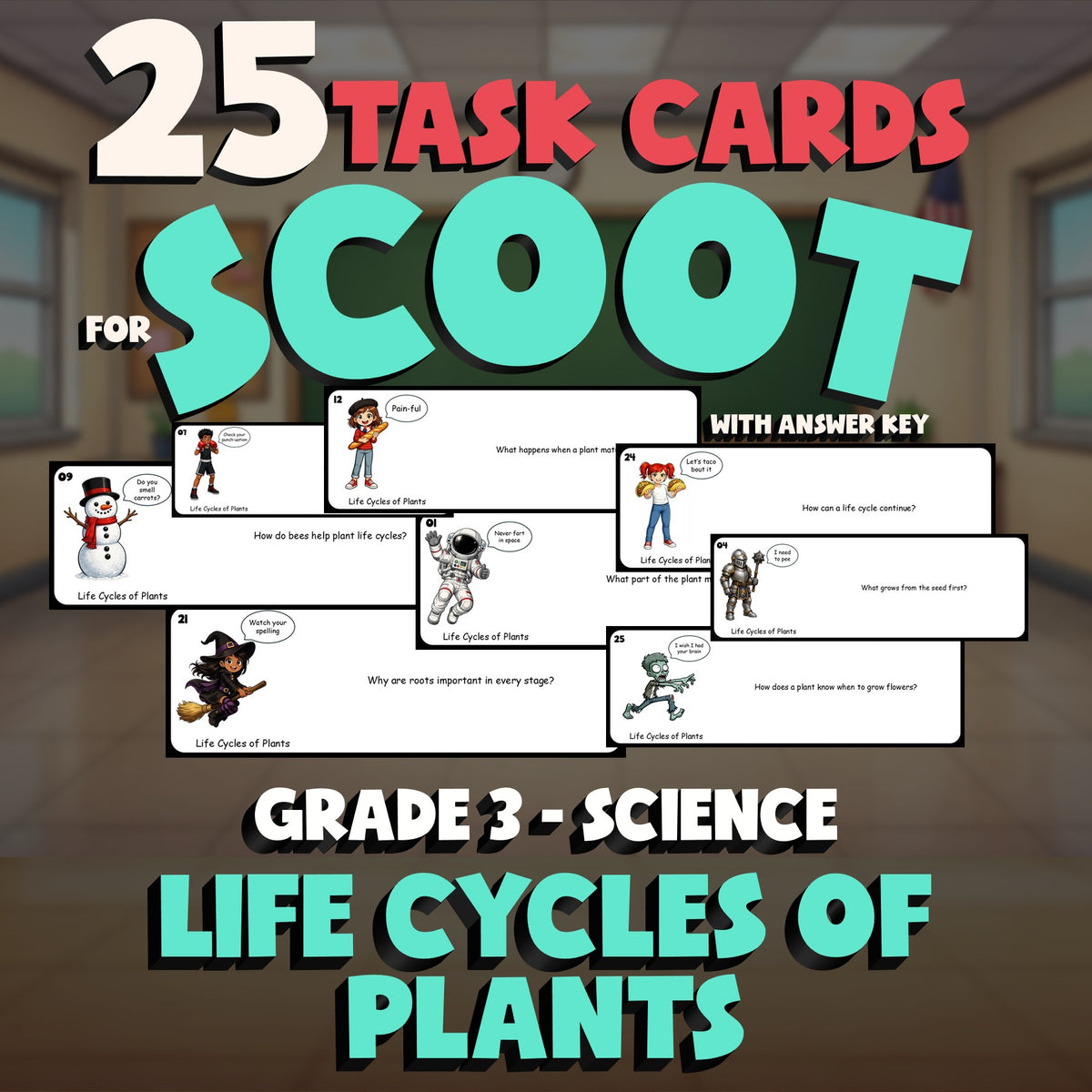 Life Cycles of Plants SCOOT TASK CARDS Science Game - No Prep Grade 3 Review