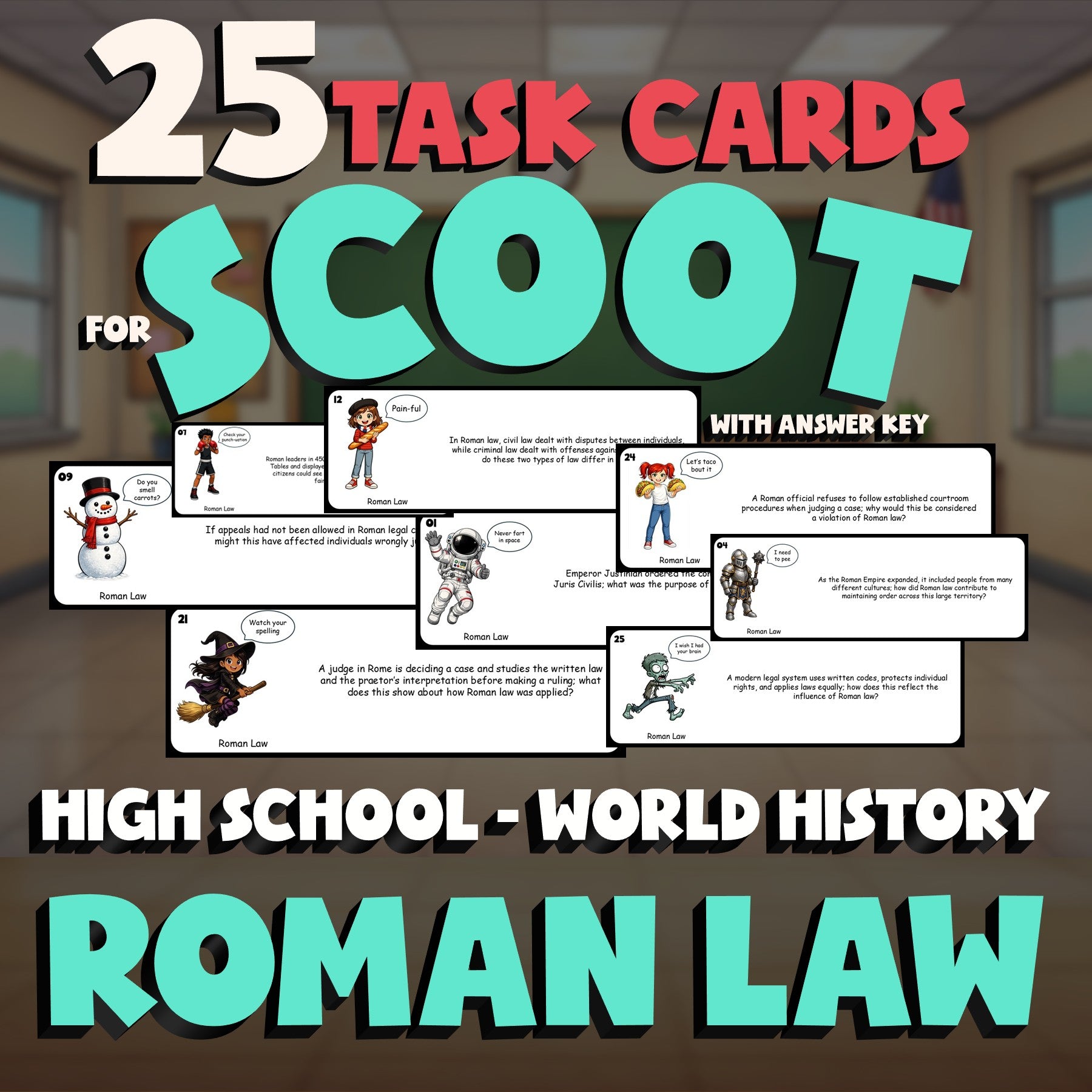 Roman Law SCOOT TASK CARDS Game - No Prep World History Review Activity