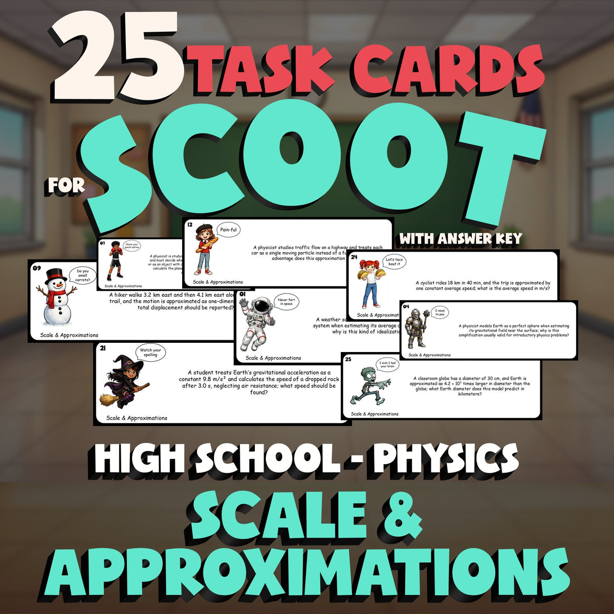 Scale & Approximations SCOOT TASK CARDS Science Game - No Prep Physics Review