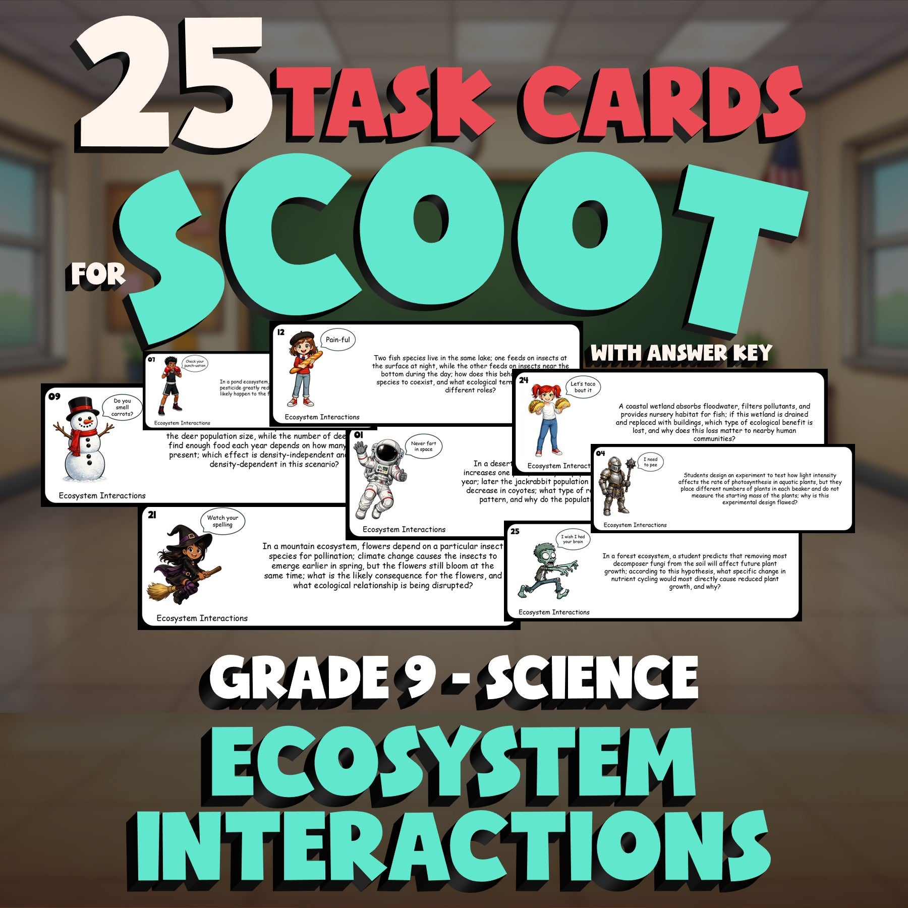 Ecosystem Interactions SCOOT TASK CARDS Science Game - No Prep Grade 9 Review