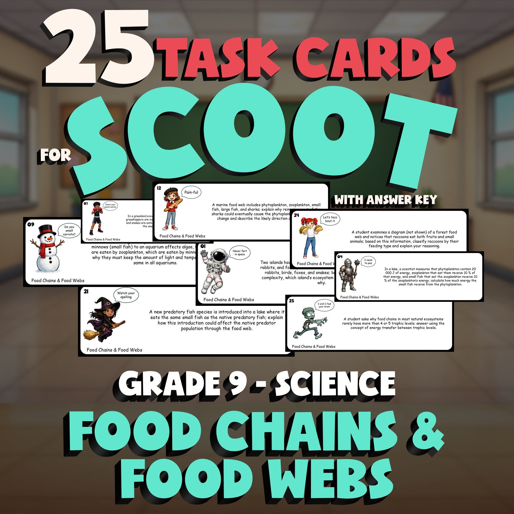 Food Chains & Food Webs SCOOT TASK CARDS Science Game - No Prep Grade 9 Review